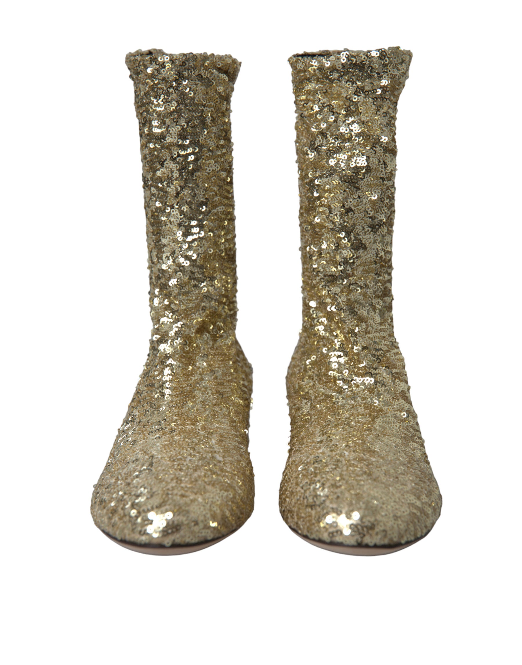 Dolce & Gabbana Gold Sequined Short Boots Stretch Shoes | Regal Royce