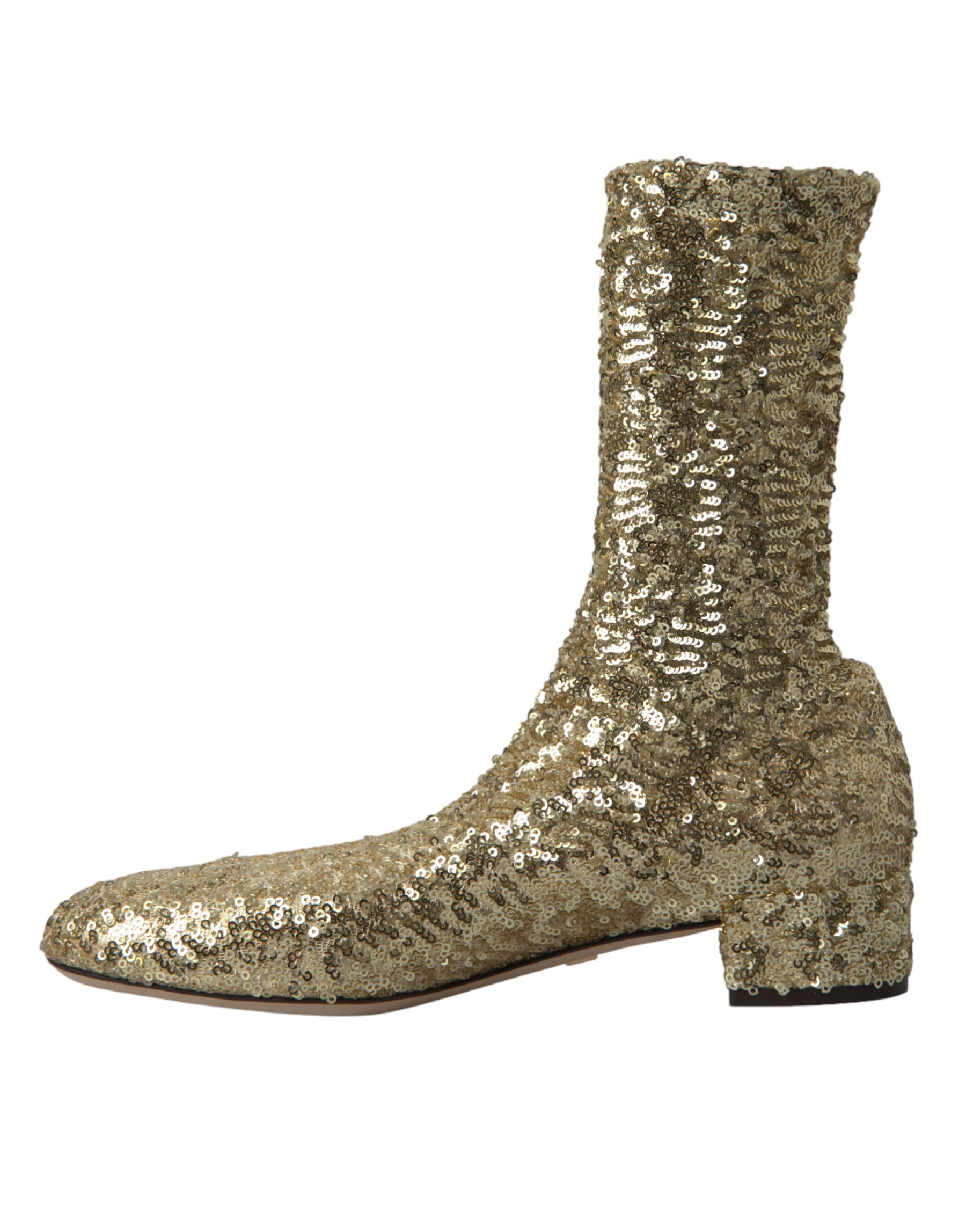 Dolce & Gabbana Gold Sequined Short Boots Stretch Shoes | Regal Royce