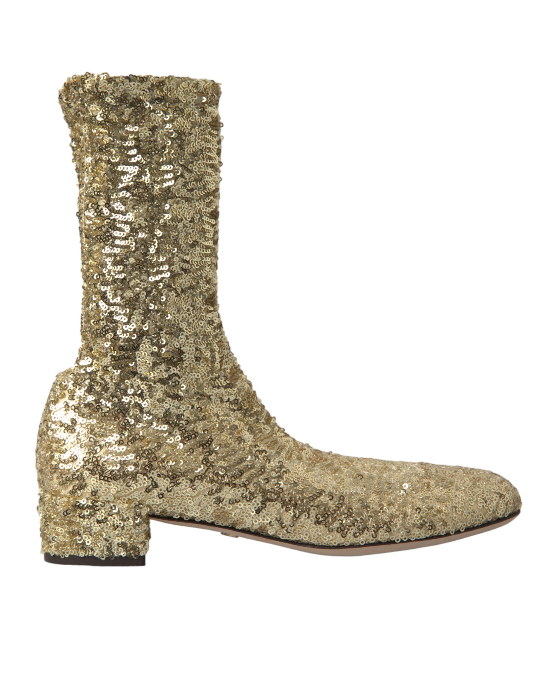 Dolce & Gabbana Gold Sequined Short Boots Stretch Shoes | Regal Royce