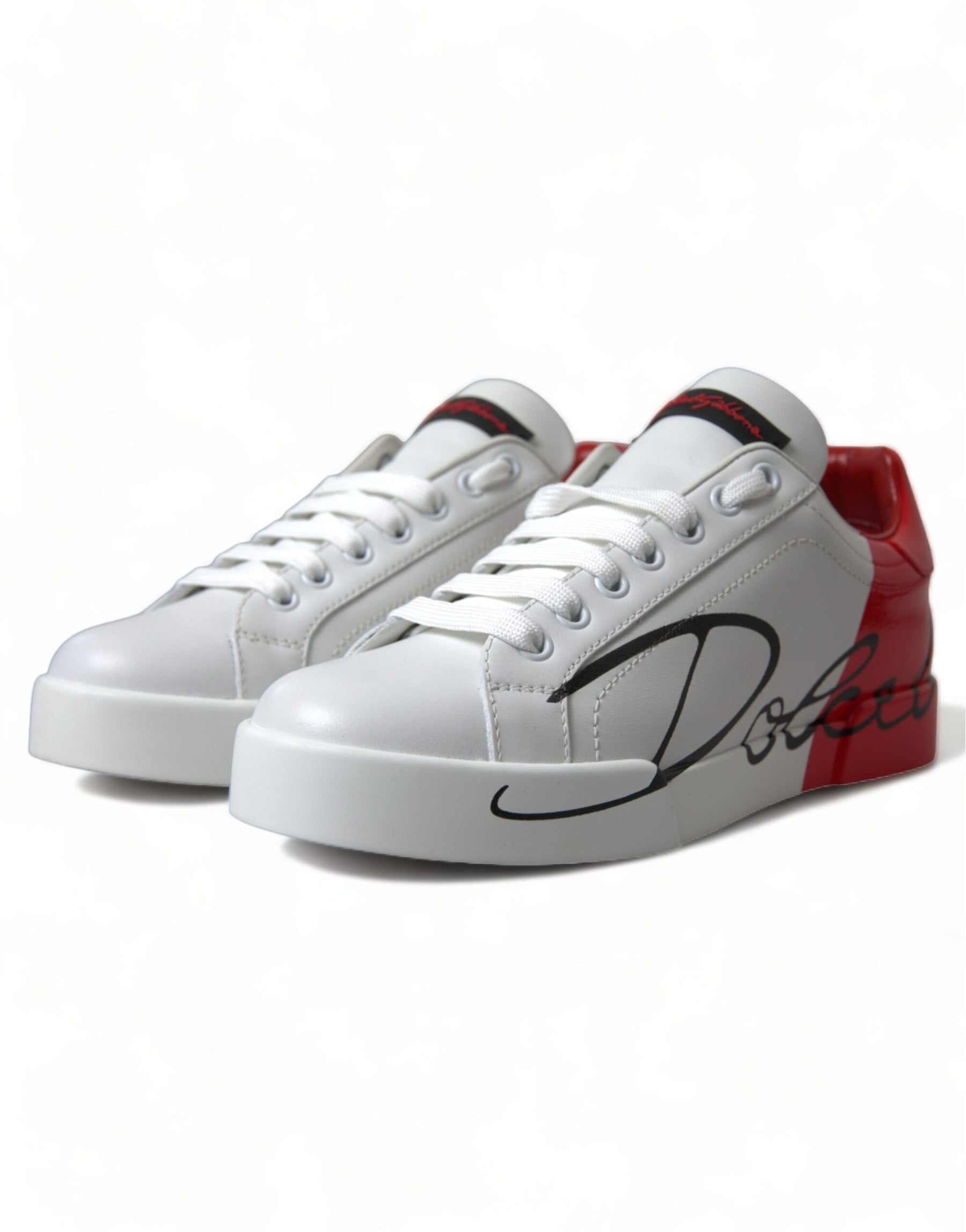 Dolce & Gabbana White Red Lace Up Womens Low Top Sneakers Shoes | Regal Royce