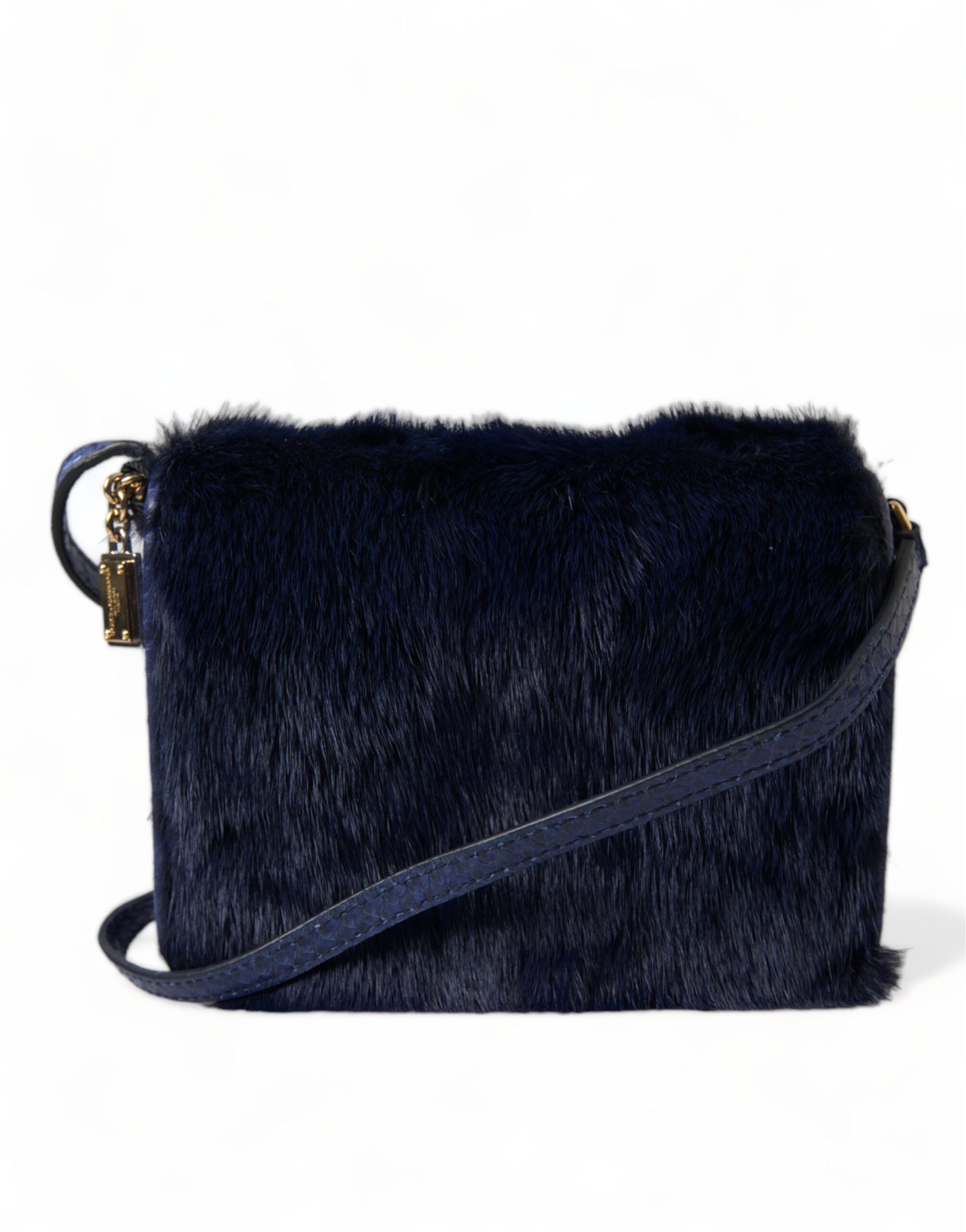 Dolce & Gabbana Dark Blue Fur Ayers Lily Twist Crossbody Shoulder Bag | Regal Royce