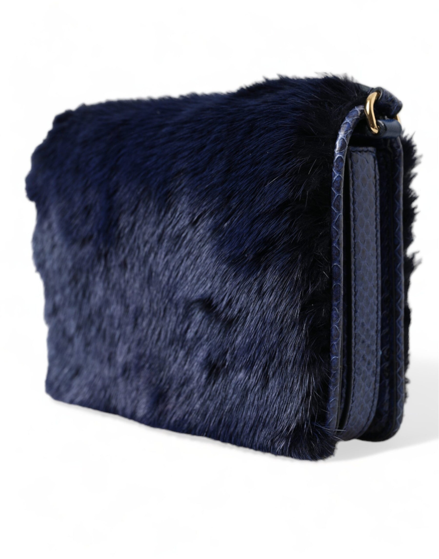 Dolce & Gabbana Dark Blue Fur Ayers Lily Twist Crossbody Shoulder Bag | Regal Royce