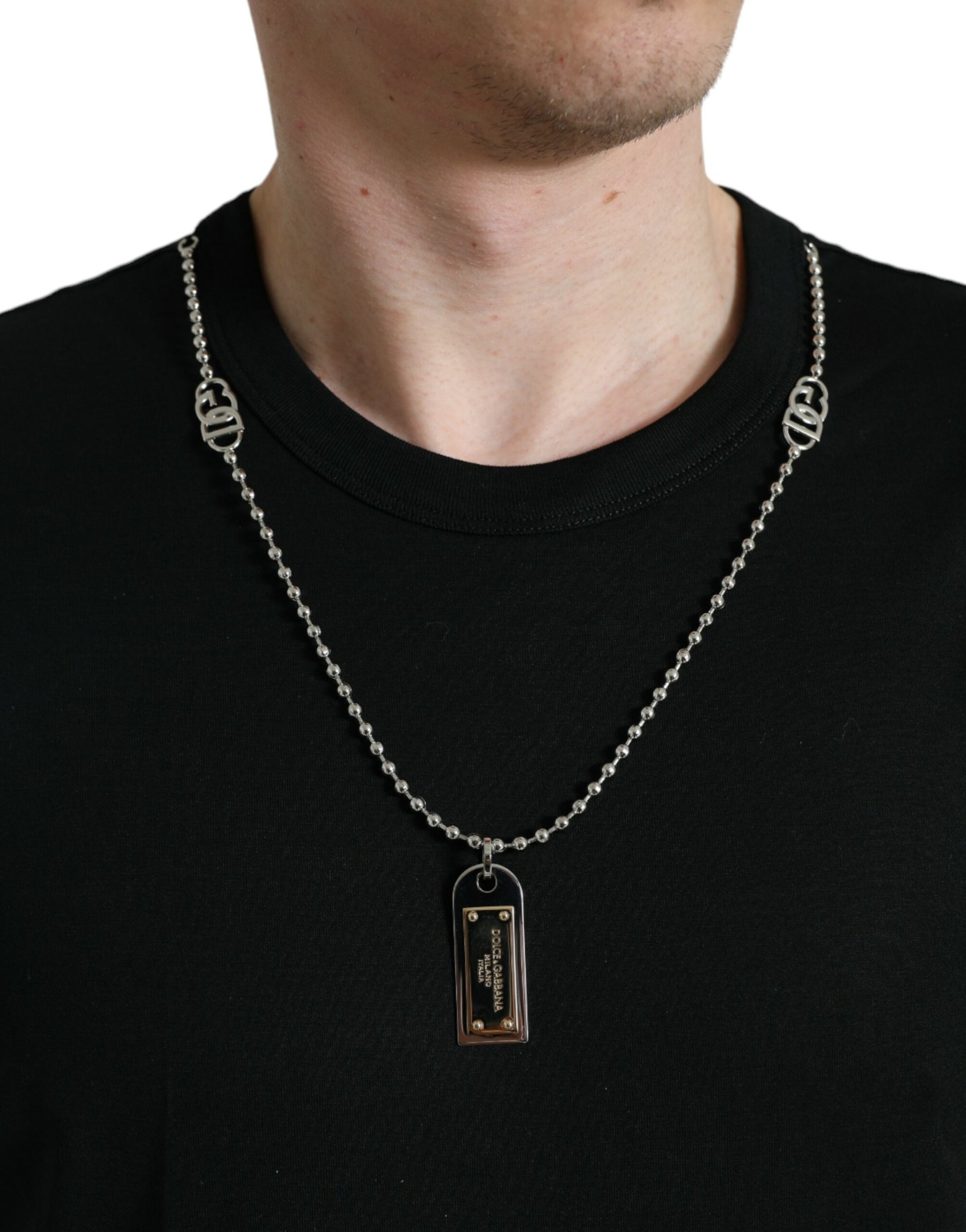Dolce & Gabbana Black Cotton Dog Tag Round Neck T-shirt | Regal Royce