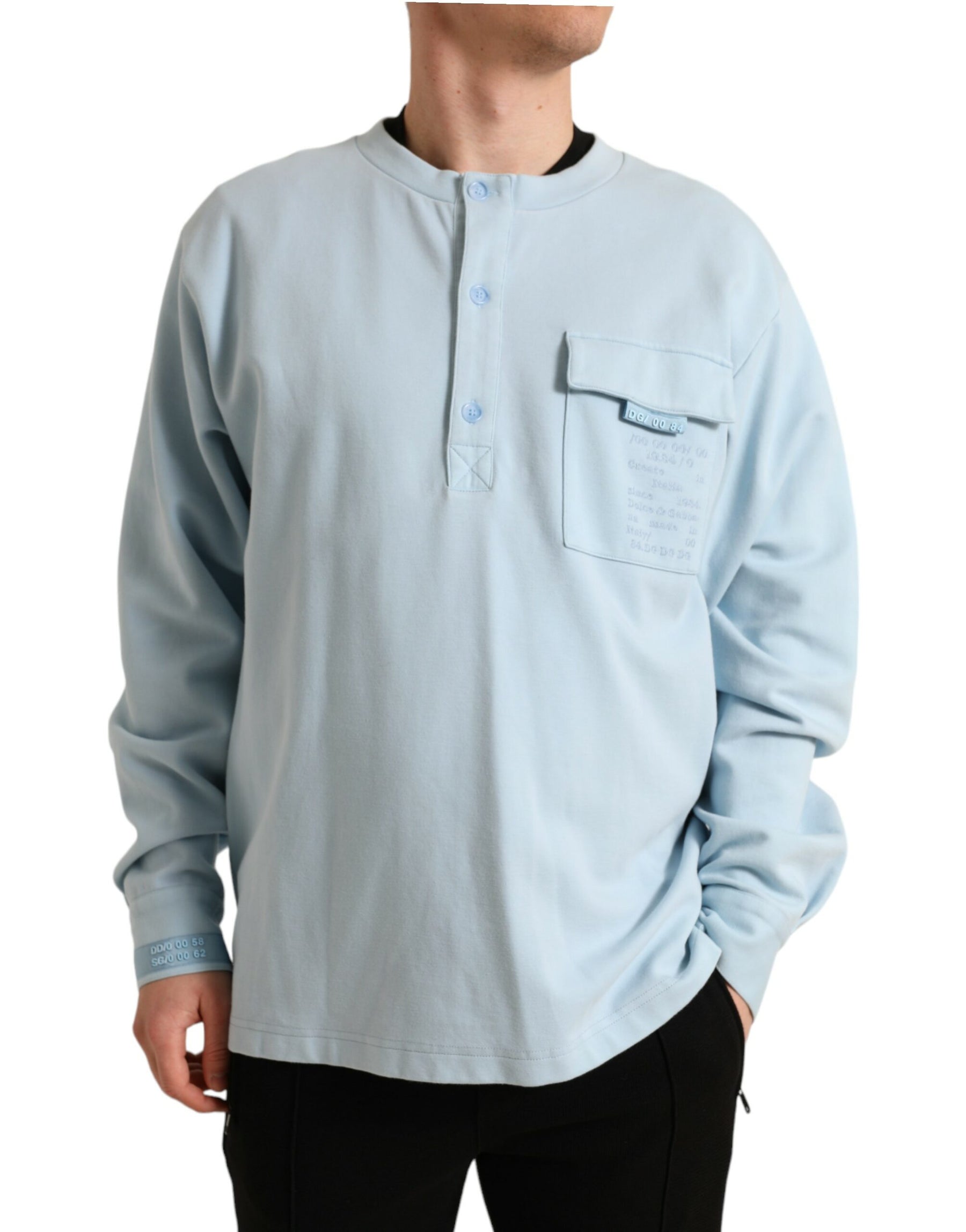 Dolce & Gabbana Light Blue Cotton Buttoned Pullover Sweater | Regal Royce