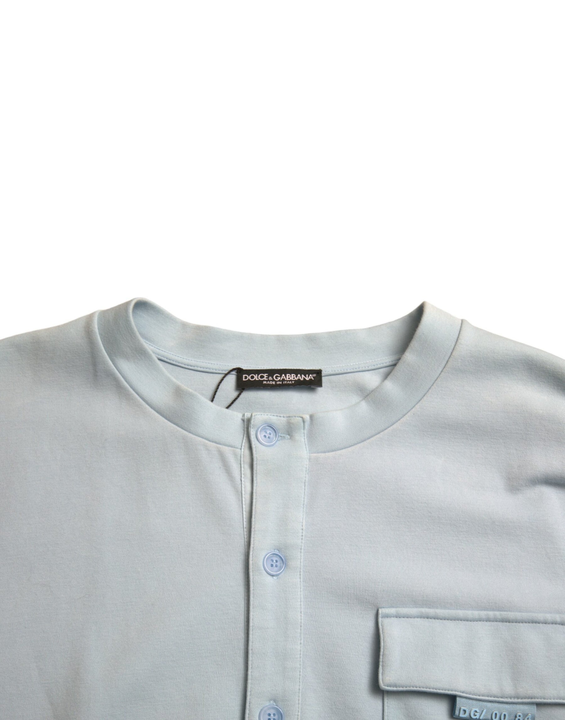 Dolce & Gabbana Light Blue Cotton Buttoned Pullover Sweater | Regal Royce