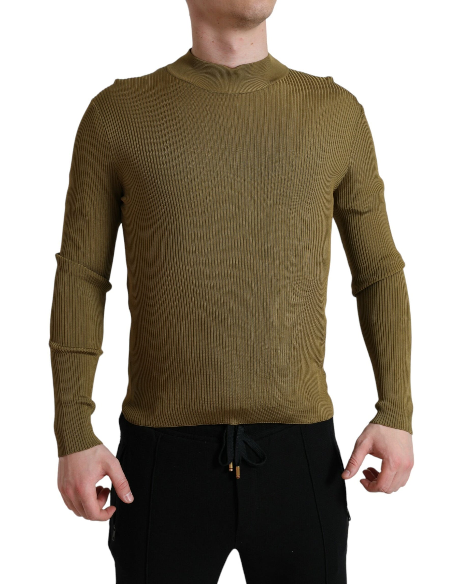 Dolce & Gabbana Army Green Viscose Crewneck Pullover Sweater | Regal Royce