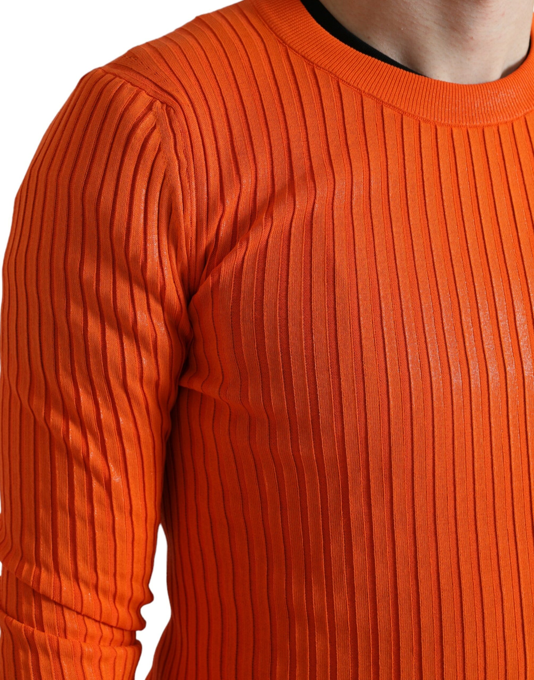 Dolce & Gabbana Orange Knitted Crewneck Men Pullover Sweater | Regal Royce