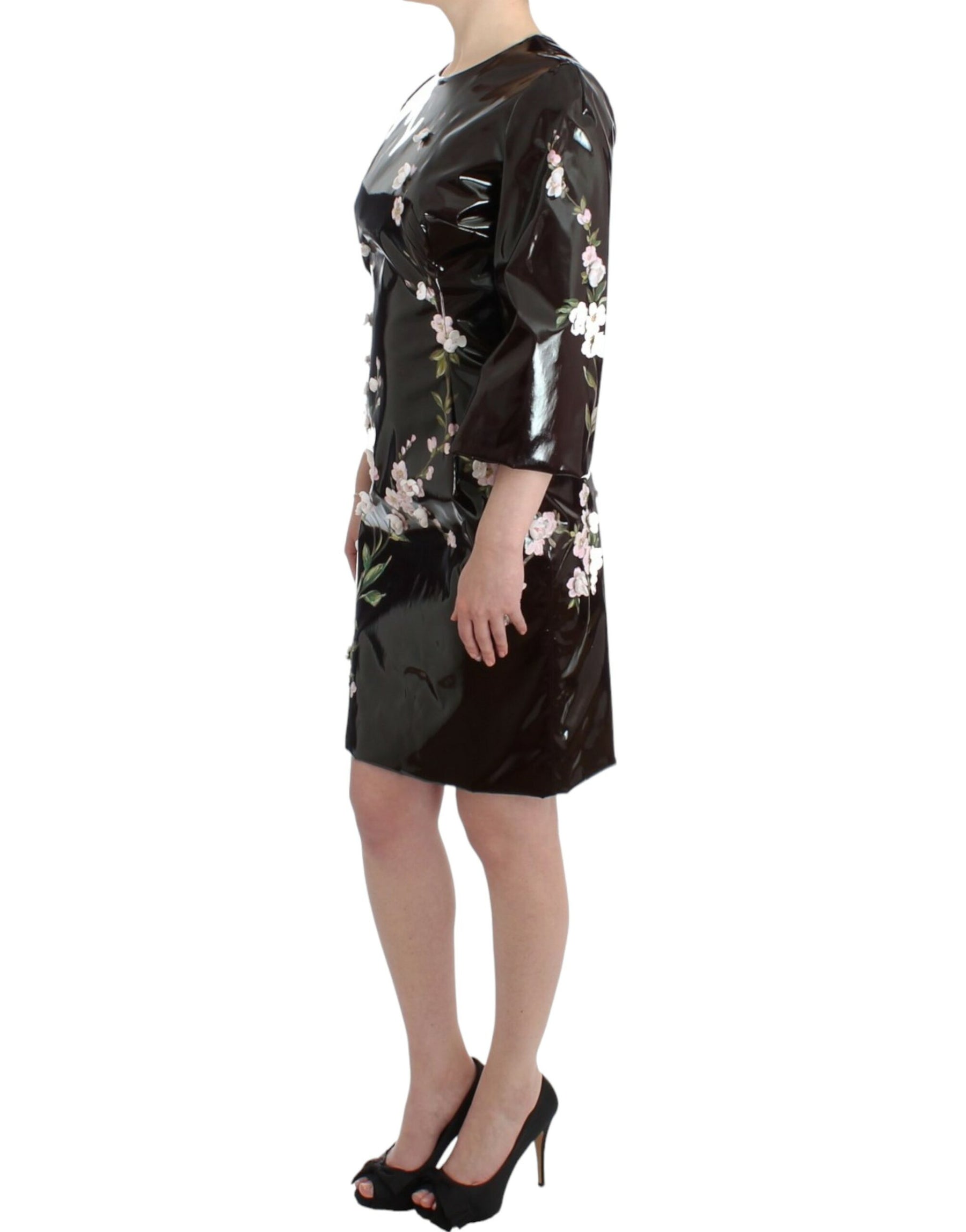 Dolce & Gabbana Black patent floral HANDPAINTED dress | Regal Royce