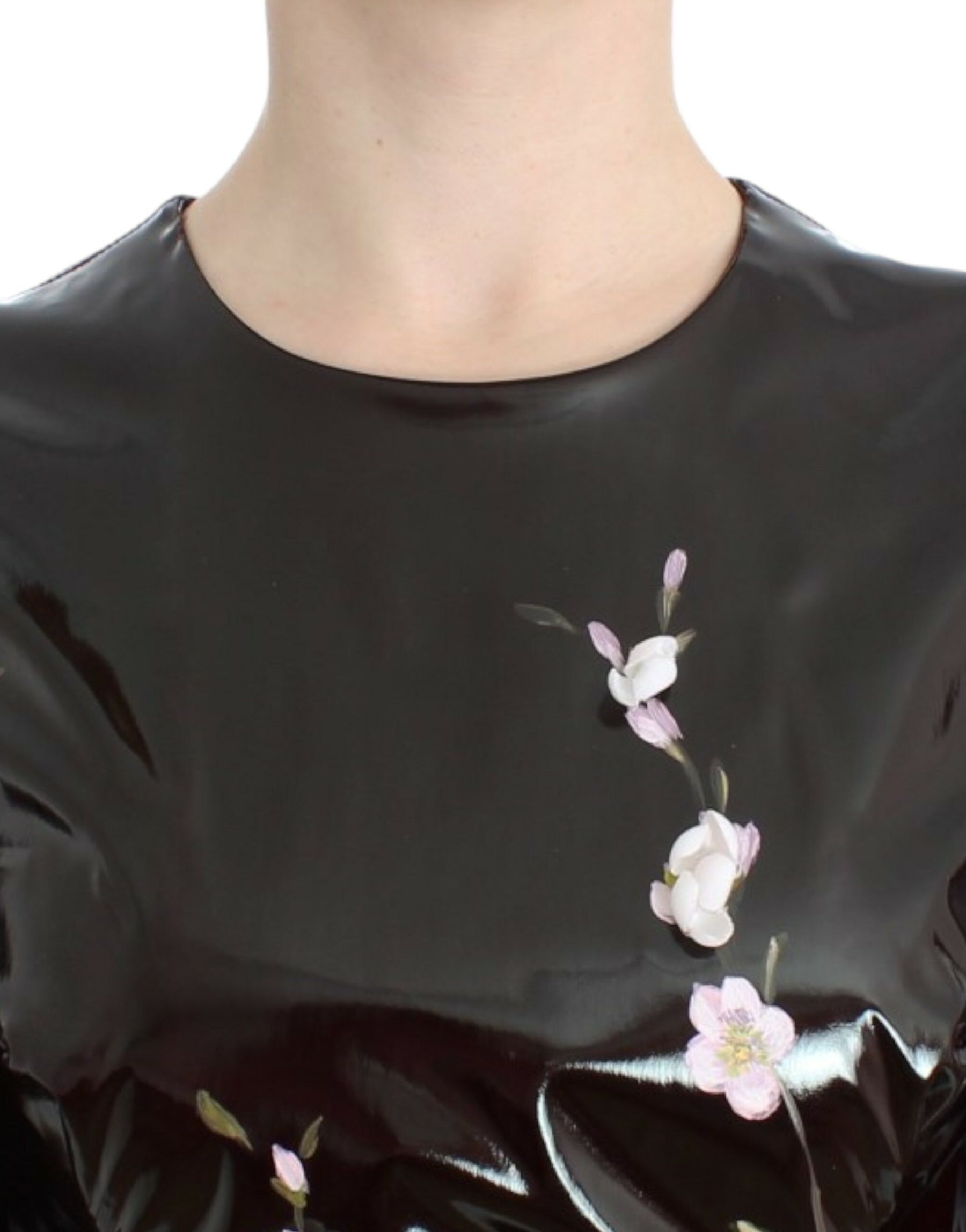Dolce & Gabbana Black patent floral HANDPAINTED dress | Regal Royce