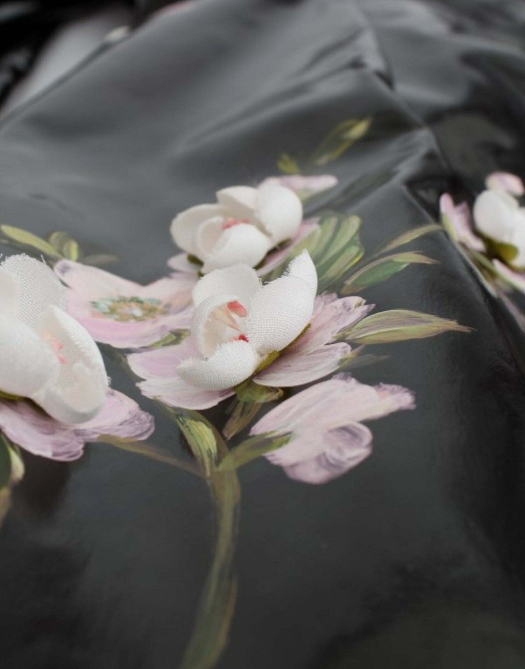 Dolce & Gabbana Black patent floral HANDPAINTED dress | Regal Royce