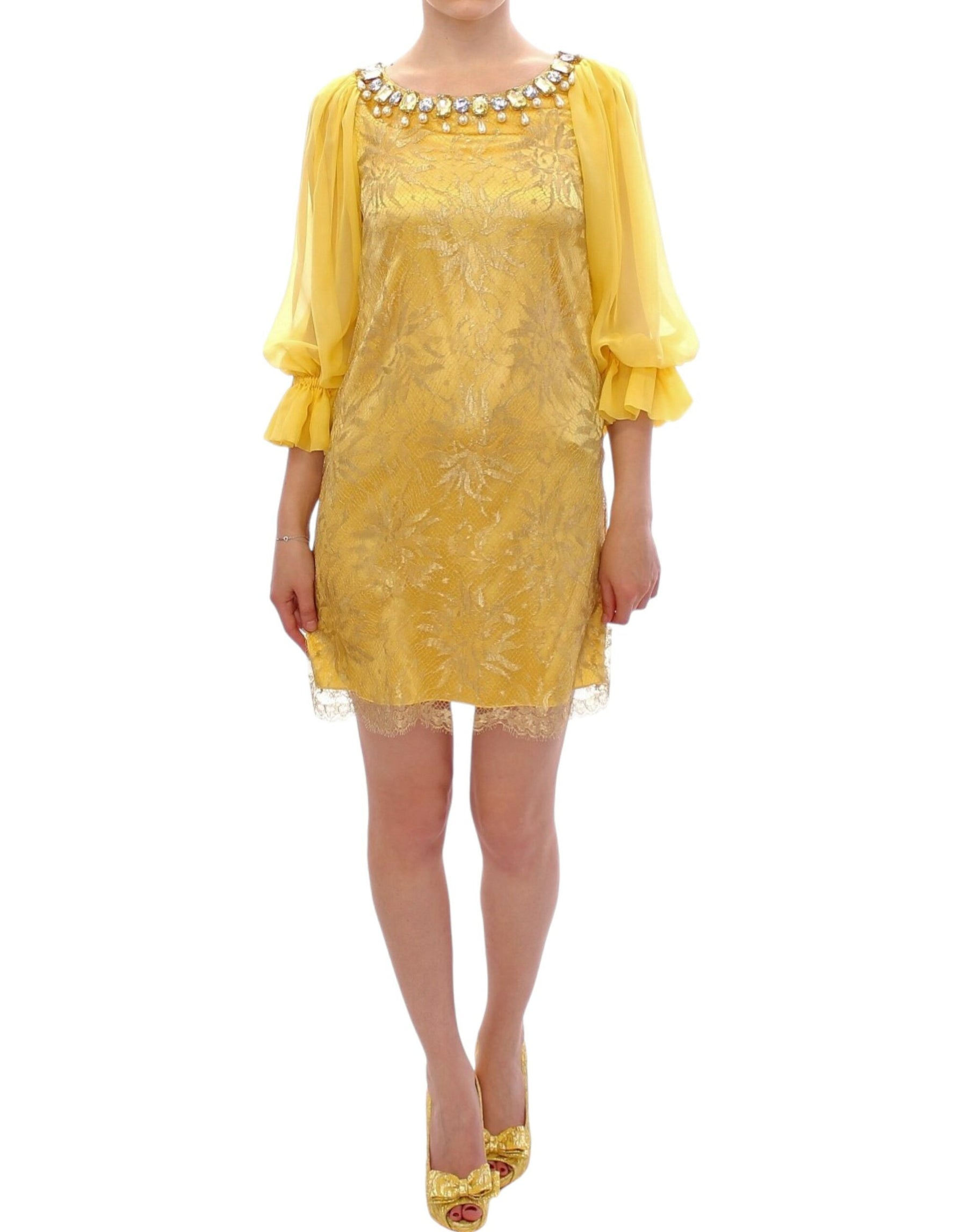 Dolce & Gabbana Yellow lace crystal mini dress | Regal Royce