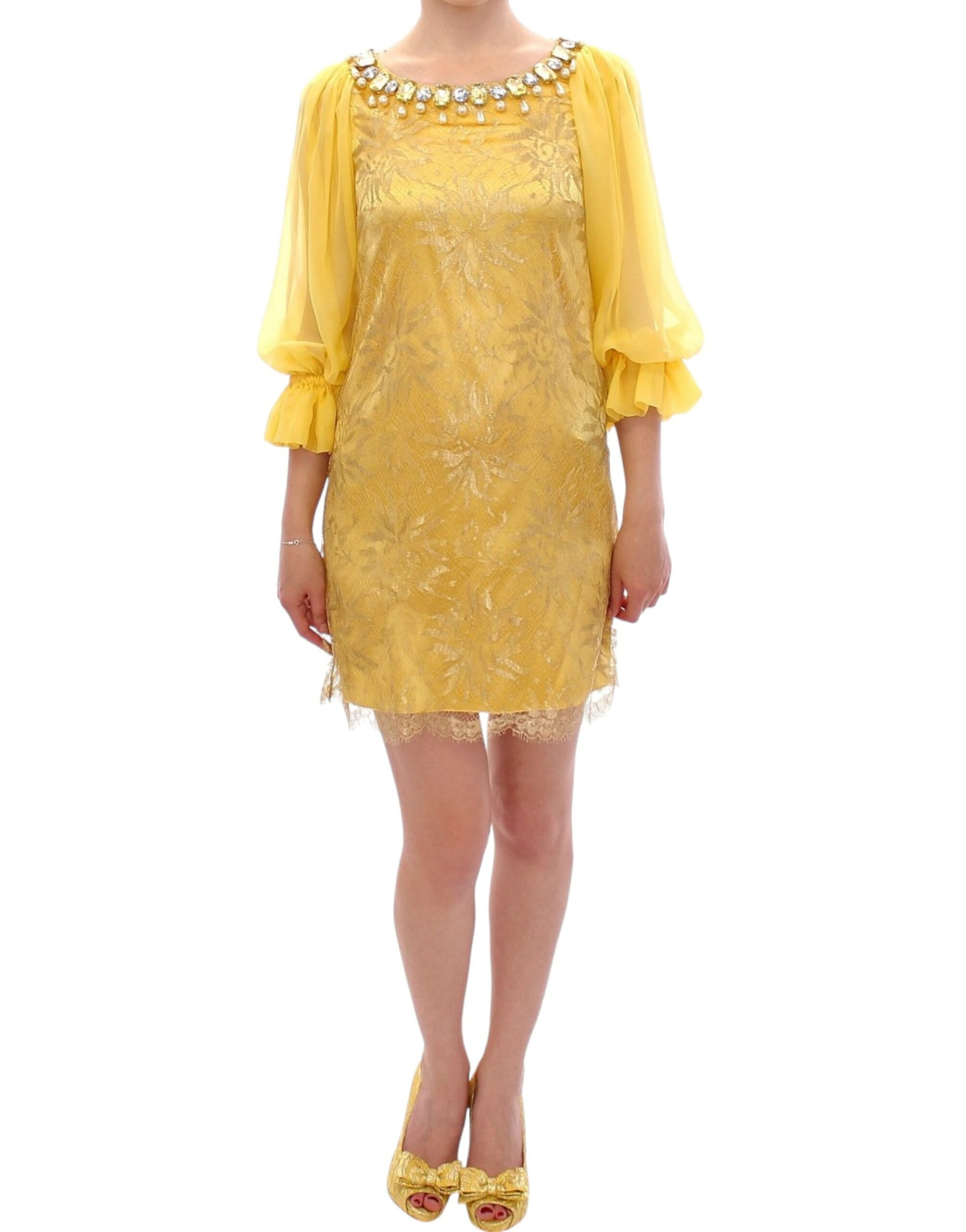 Dolce & Gabbana Yellow lace crystal mini dress | Regal Royce