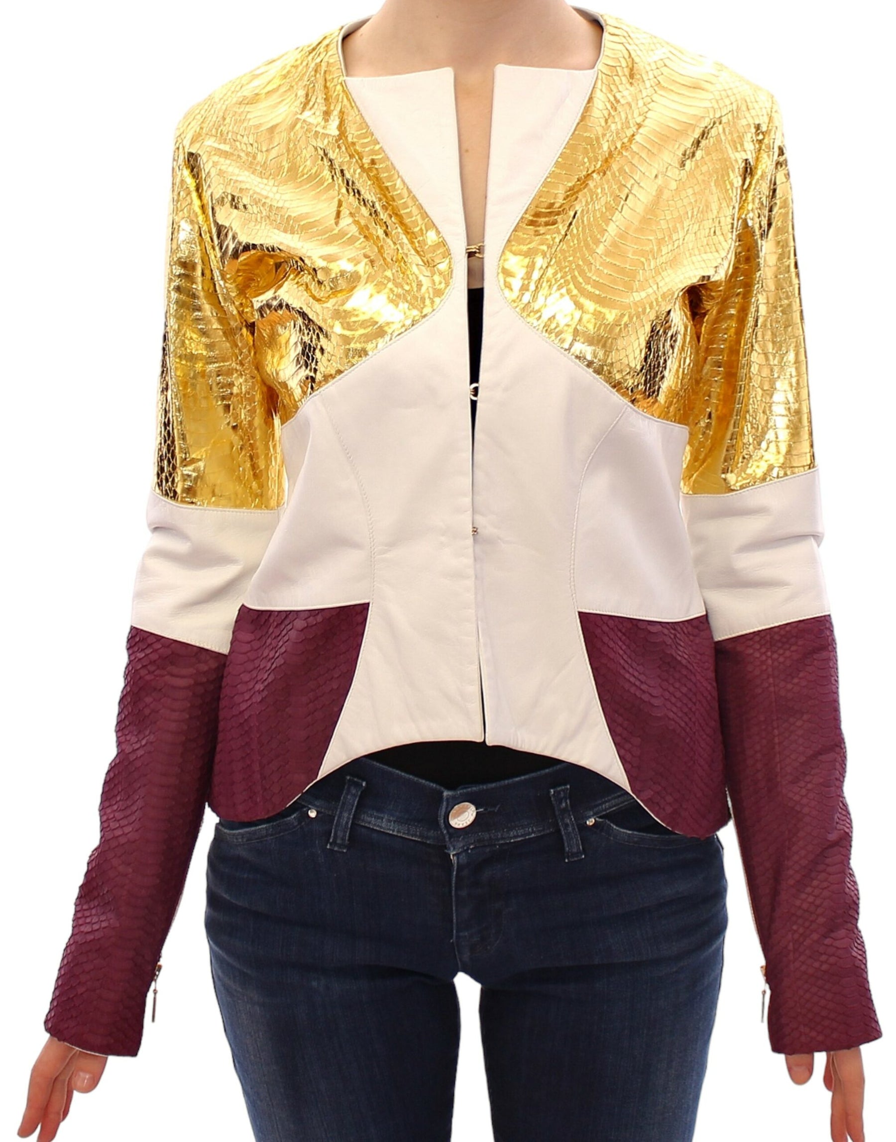 Vladimiro Gioia White Gold Purple Leather Jacket | Regal Royce