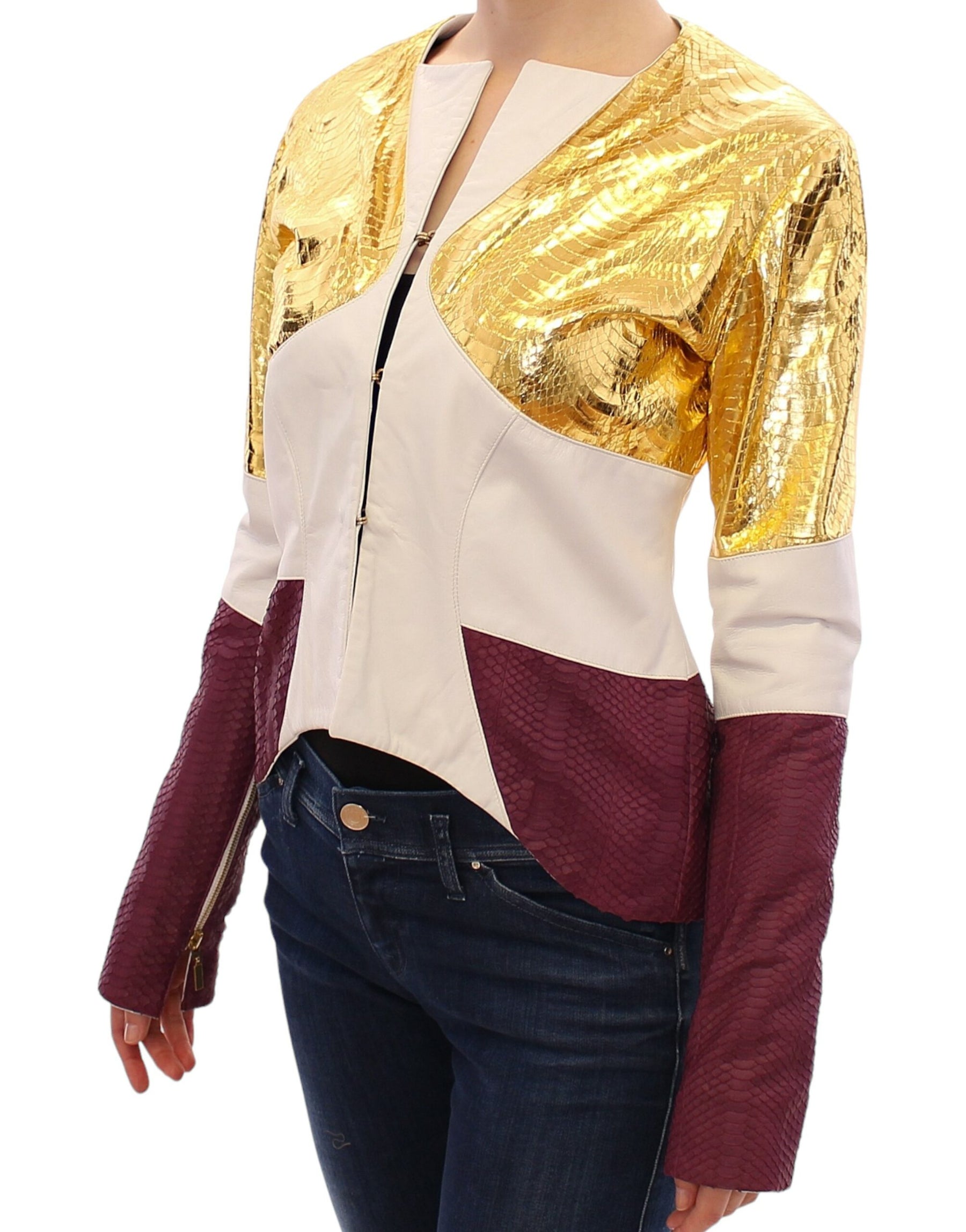 Vladimiro Gioia White Gold Purple Leather Jacket | Regal Royce