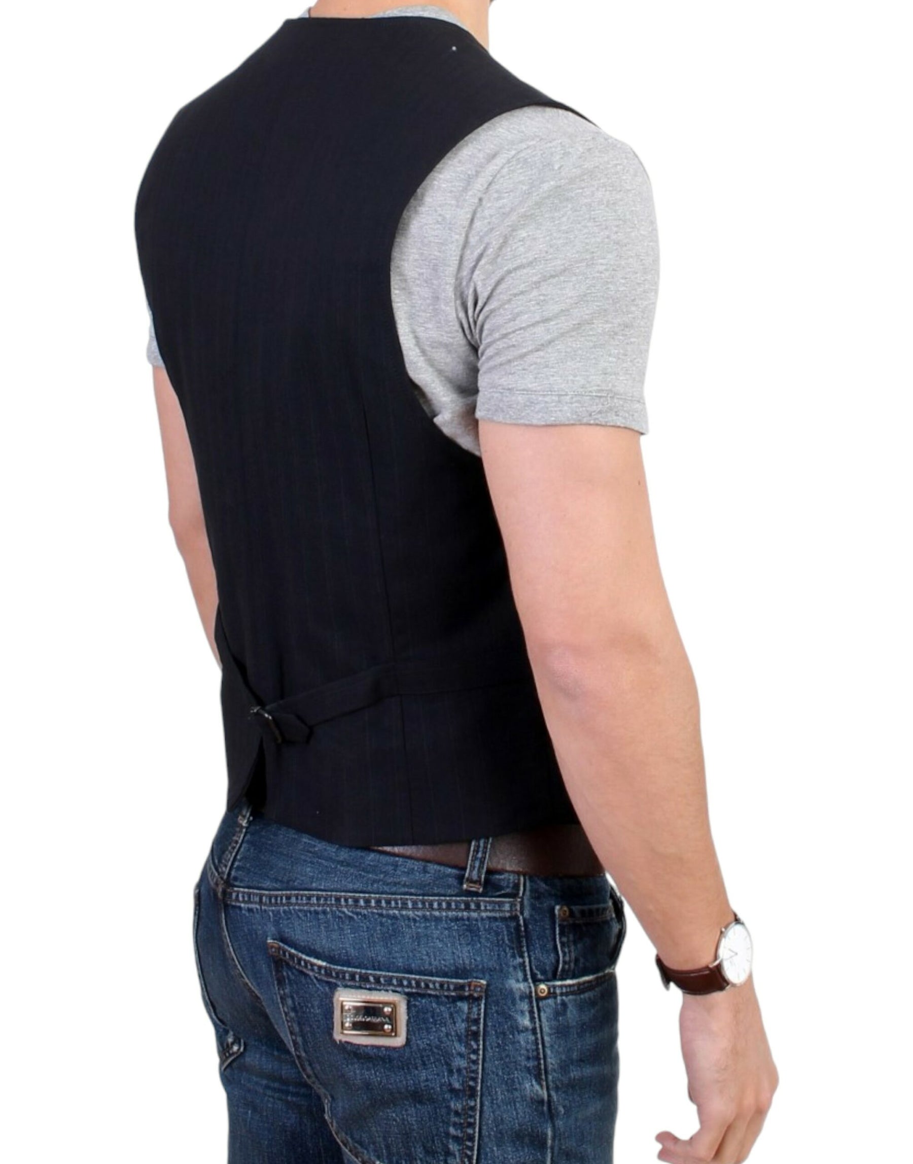 Costume National Black striped cotton casual vest | Regal Royce