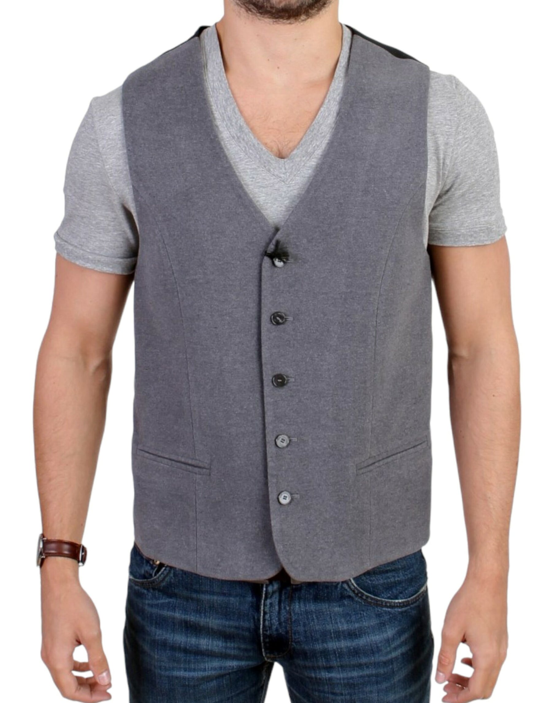 Costume National Gray cotton blend casual vest | Regal Royce