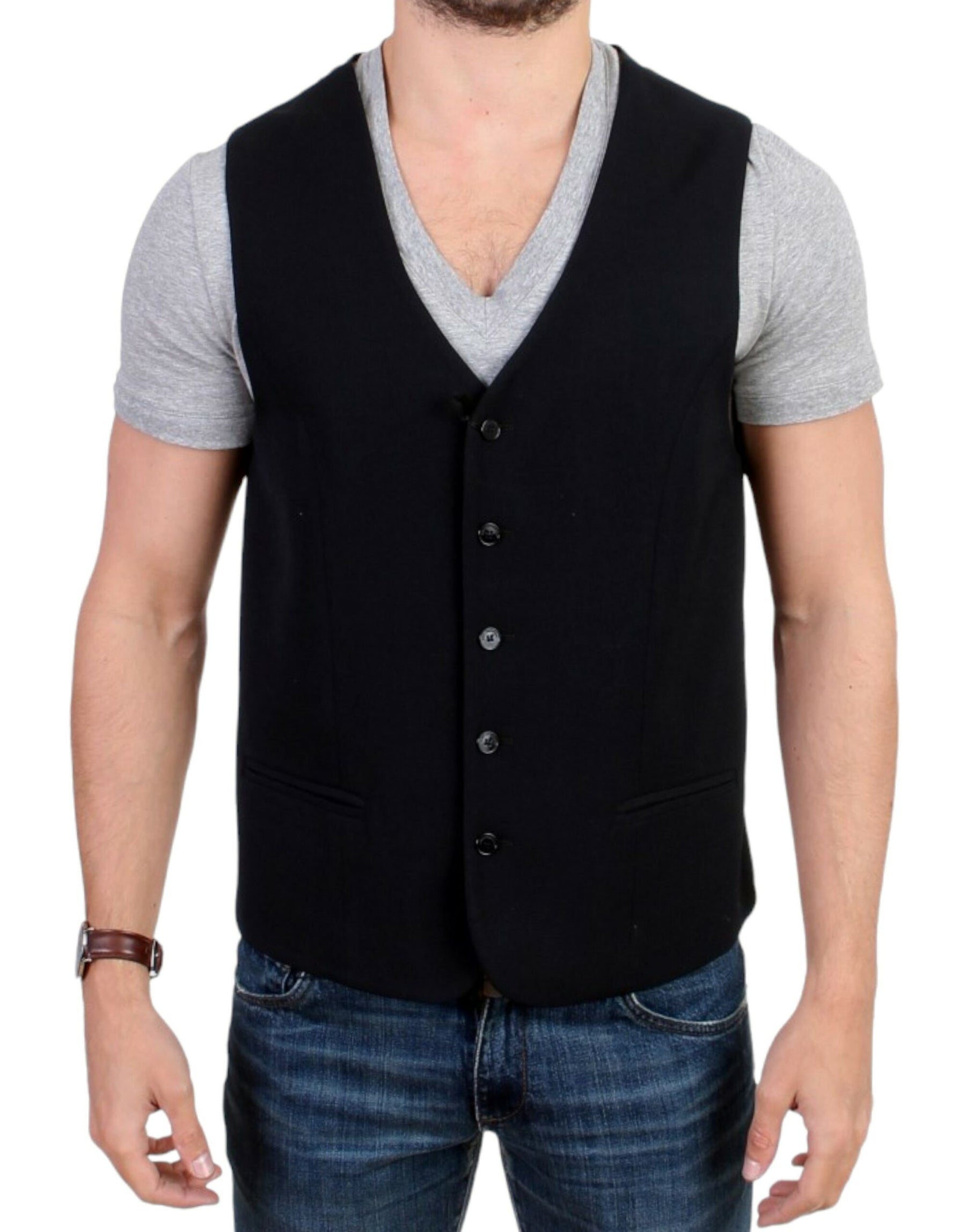 Costume National Black wool blend casual vest | Regal Royce