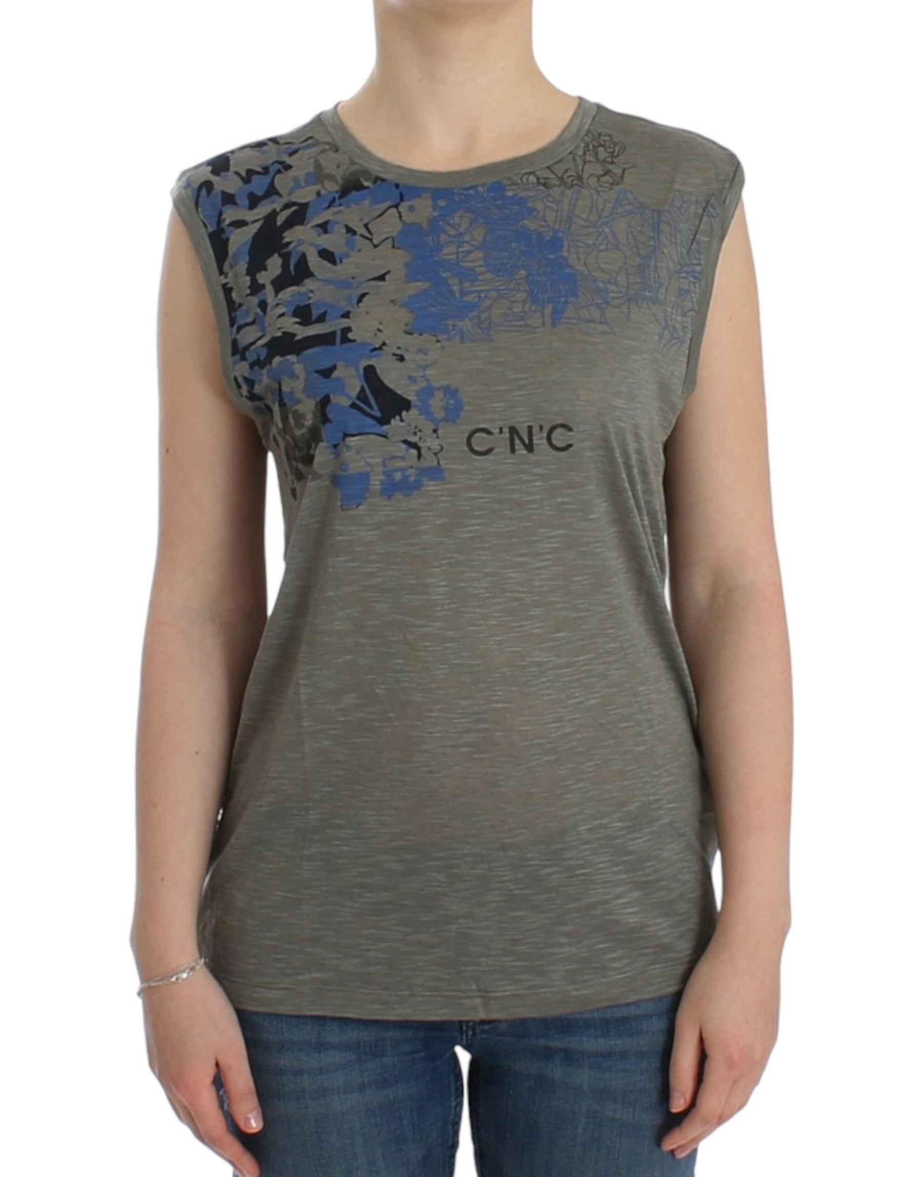 Costume National Gray print sleeveless t-shirt | Regal Royce