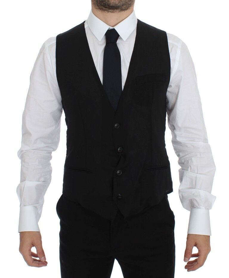 Dolce & Gabbana Black Wool Formal Dress Vest Gilet Jacket | Regal Royce