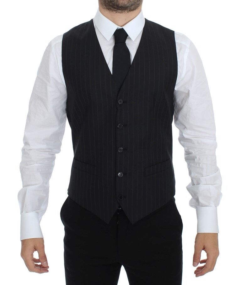 Dolce & Gabbana Black Striped Wool Silk Dress Vest Gilet | Regal Royce