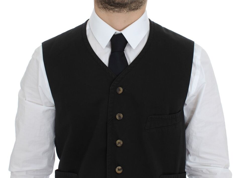 Dolce & Gabbana Black Cotton Blend Dress Vest Gilet | Regal Royce