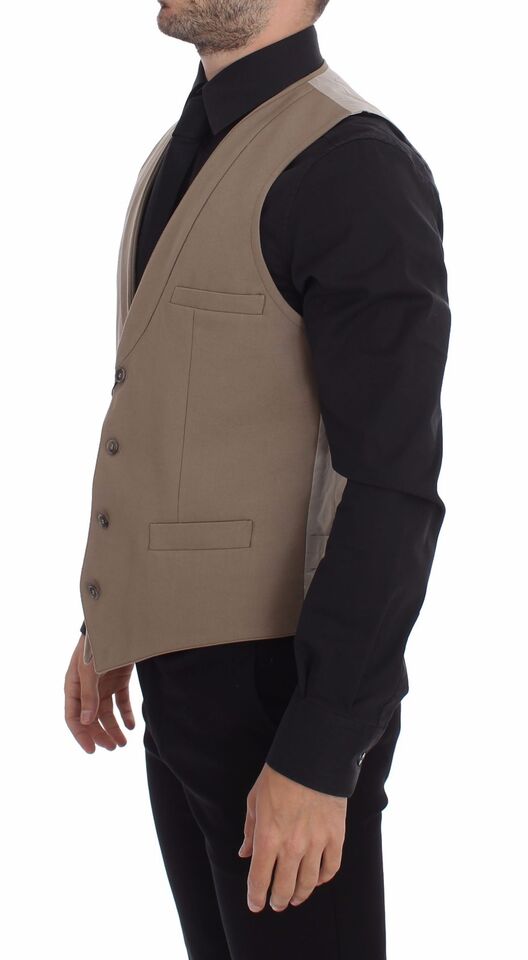 Dolce & Gabbana Beige Cotton Slim Fit Button Front Dress Vest | Regal Royce