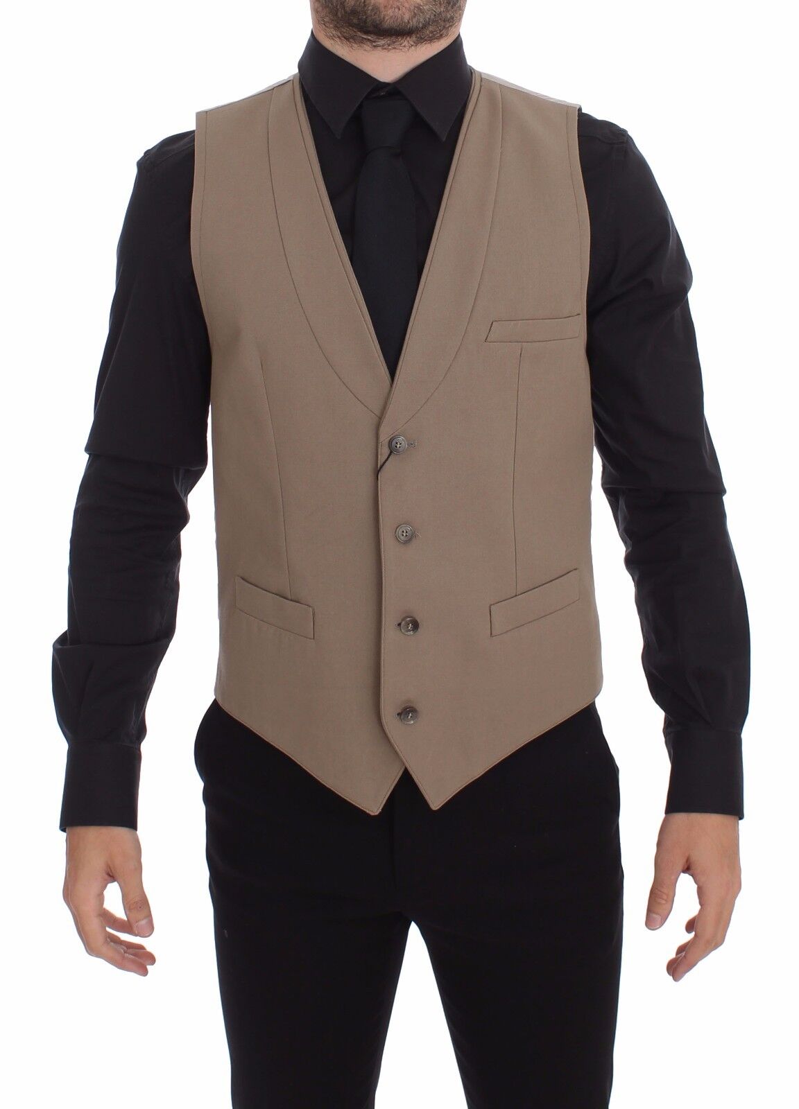 Dolce & Gabbana Beige Cotton Slim Fit Button Front Dress Vest | Regal Royce