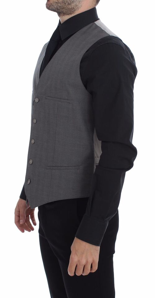 Dolce & Gabbana Gray Cotton Slim Fit Button Front Dress Vest | Regal Royce