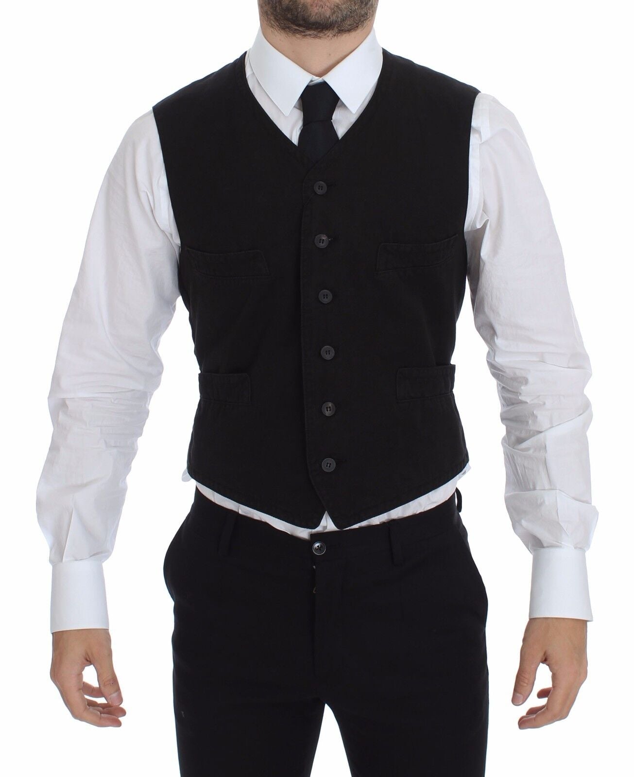 Dolce & Gabbana Black Flax Cotton Dress Vest Blazer | Regal Royce