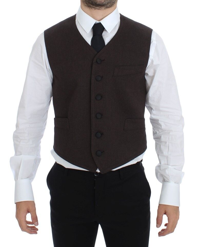 Dolce & Gabbana Brown Cotton Blend Dress Vest Gilet | Regal Royce