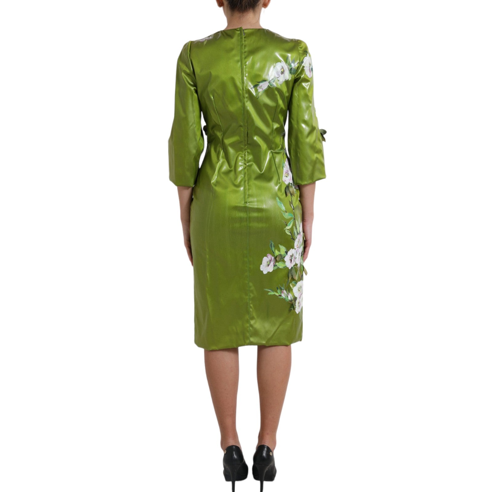 Dolce & Gabbana Green Floral Embellished Sheath Midi Dress | Regal Royce