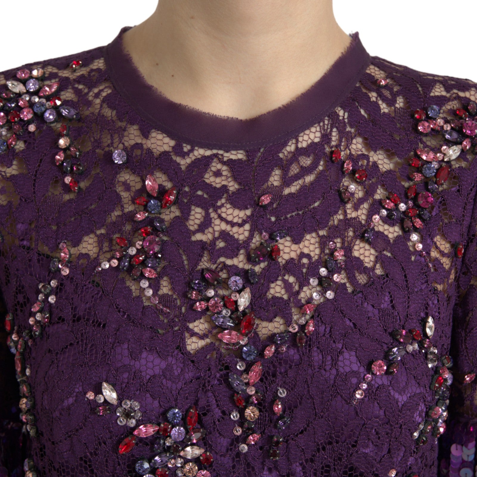 Dolce & Gabbana Purple floral lace crystal embedded dress | Regal Royce