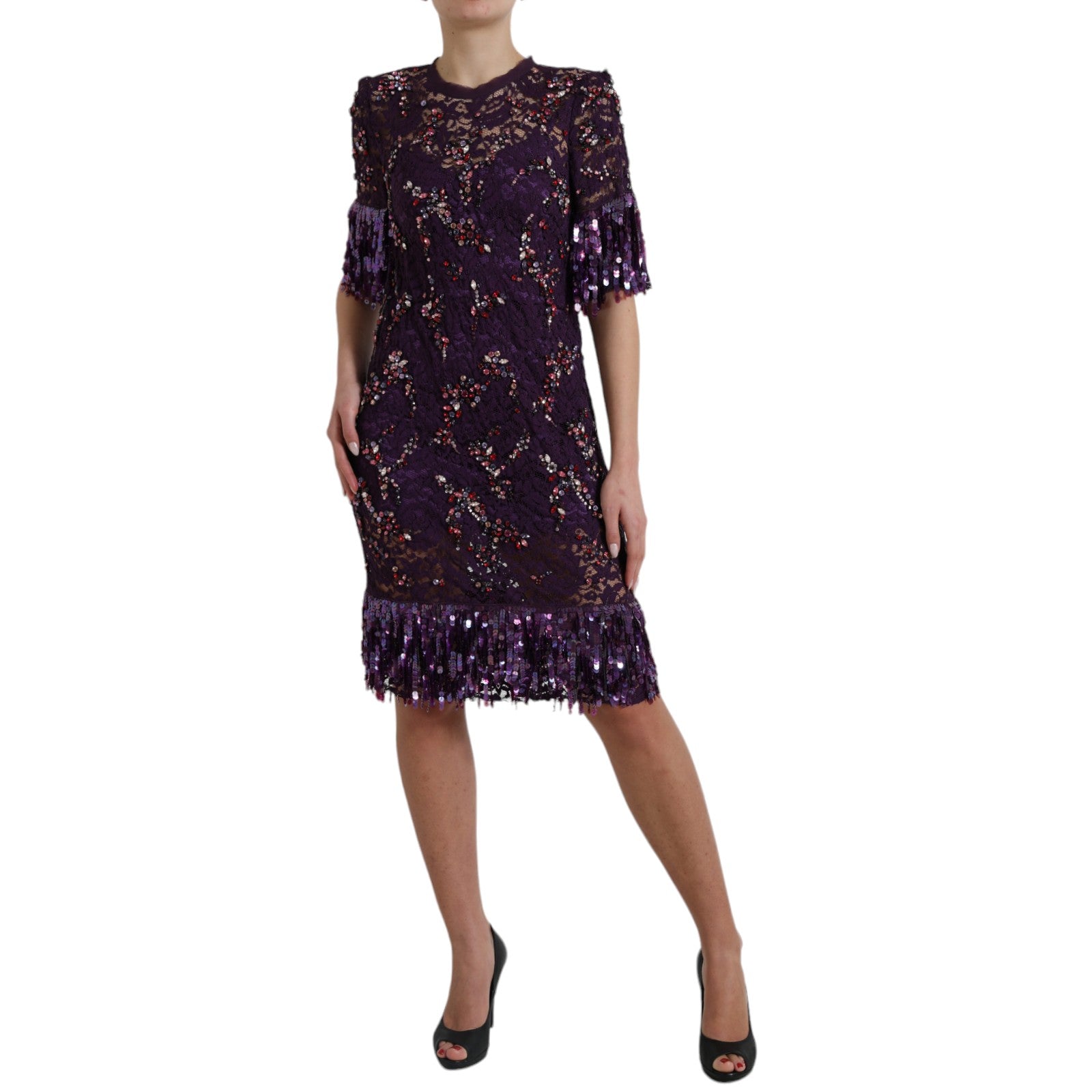Dolce & Gabbana Purple floral lace crystal embedded dress | Regal Royce