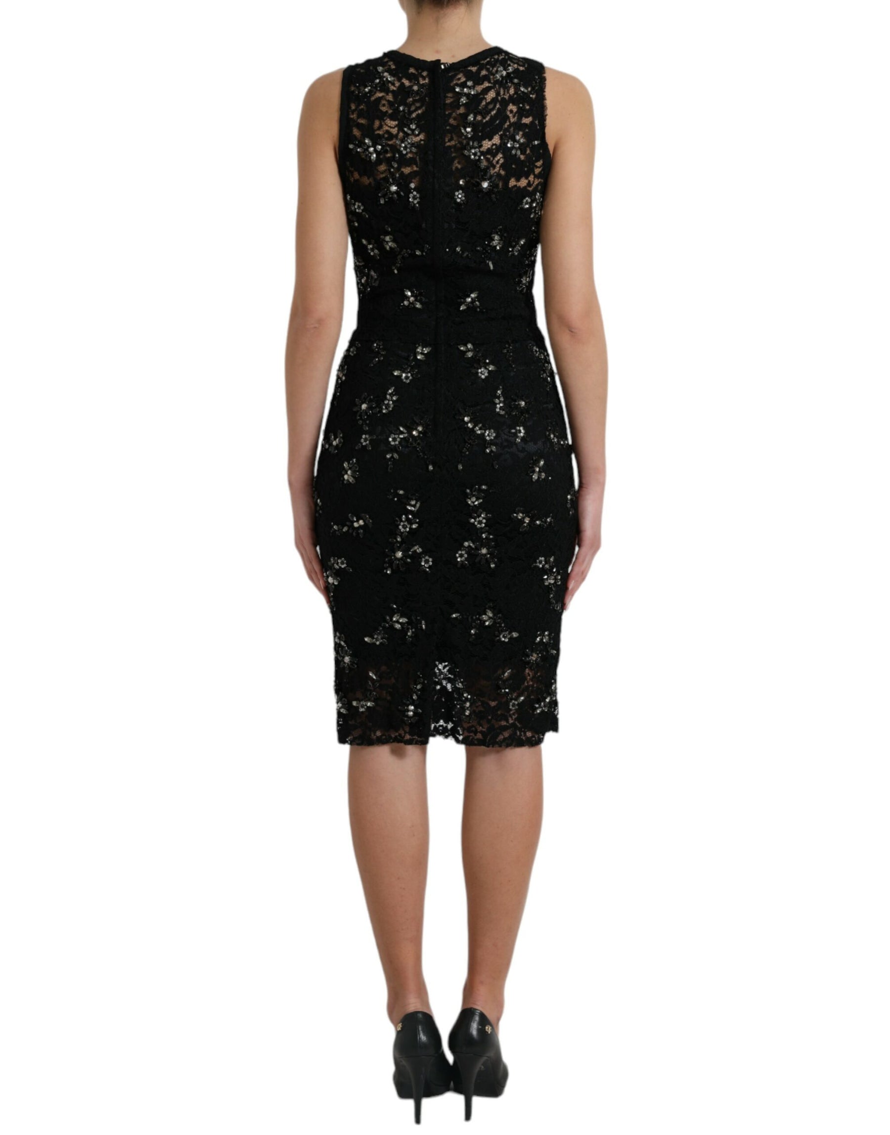 Dolce & Gabbana Black Floral Lace Crystal Sheath Dress | Regal Royce