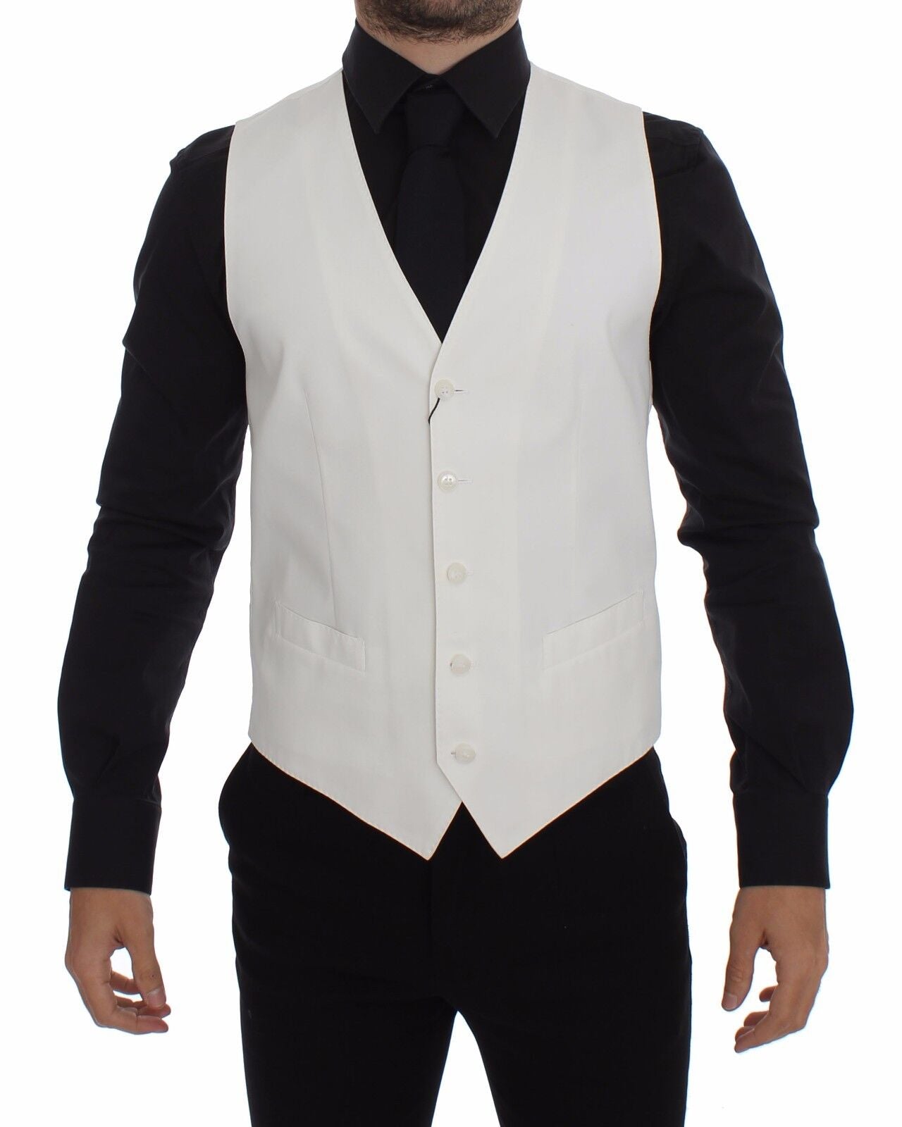 Dolce & Gabbana White Cotton Silk Blend Dress Vest Blazer | Regal Royce
