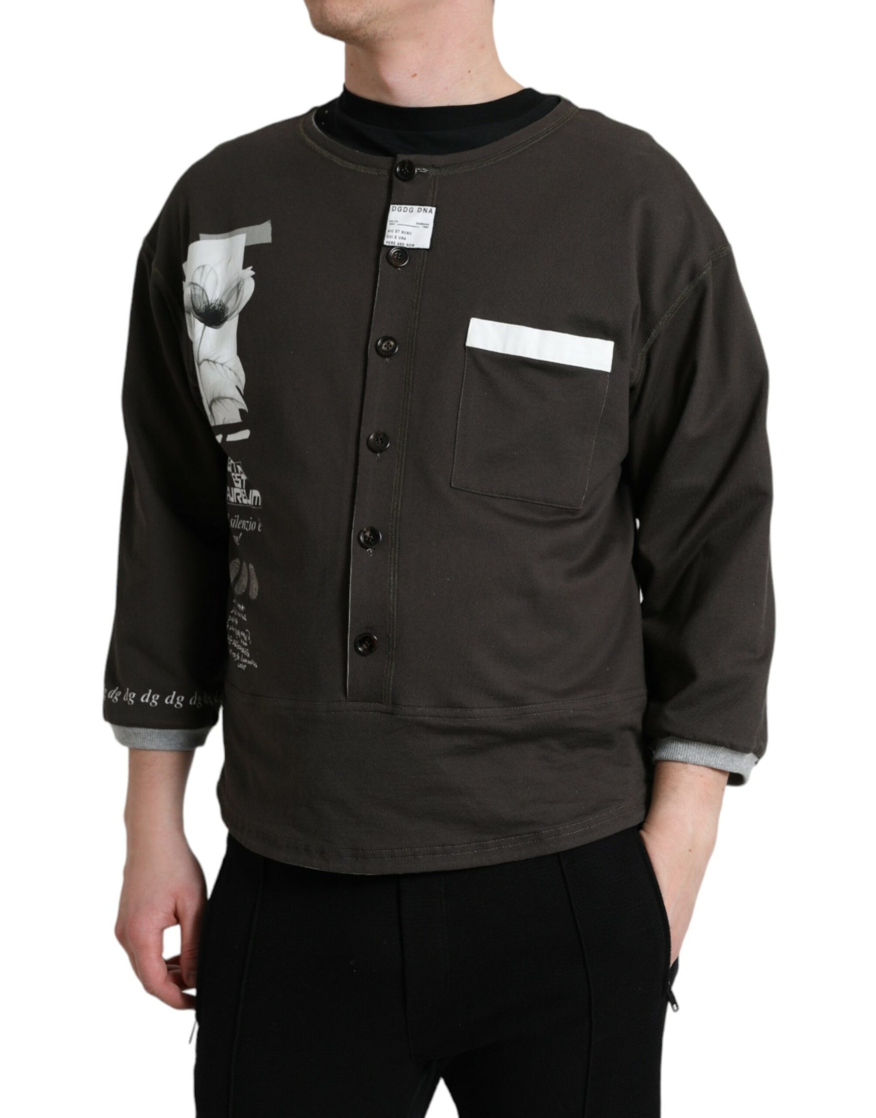 Dolce & Gabbana Dark Gray Cotton Button Down Pullover Sweater | Regal Royce