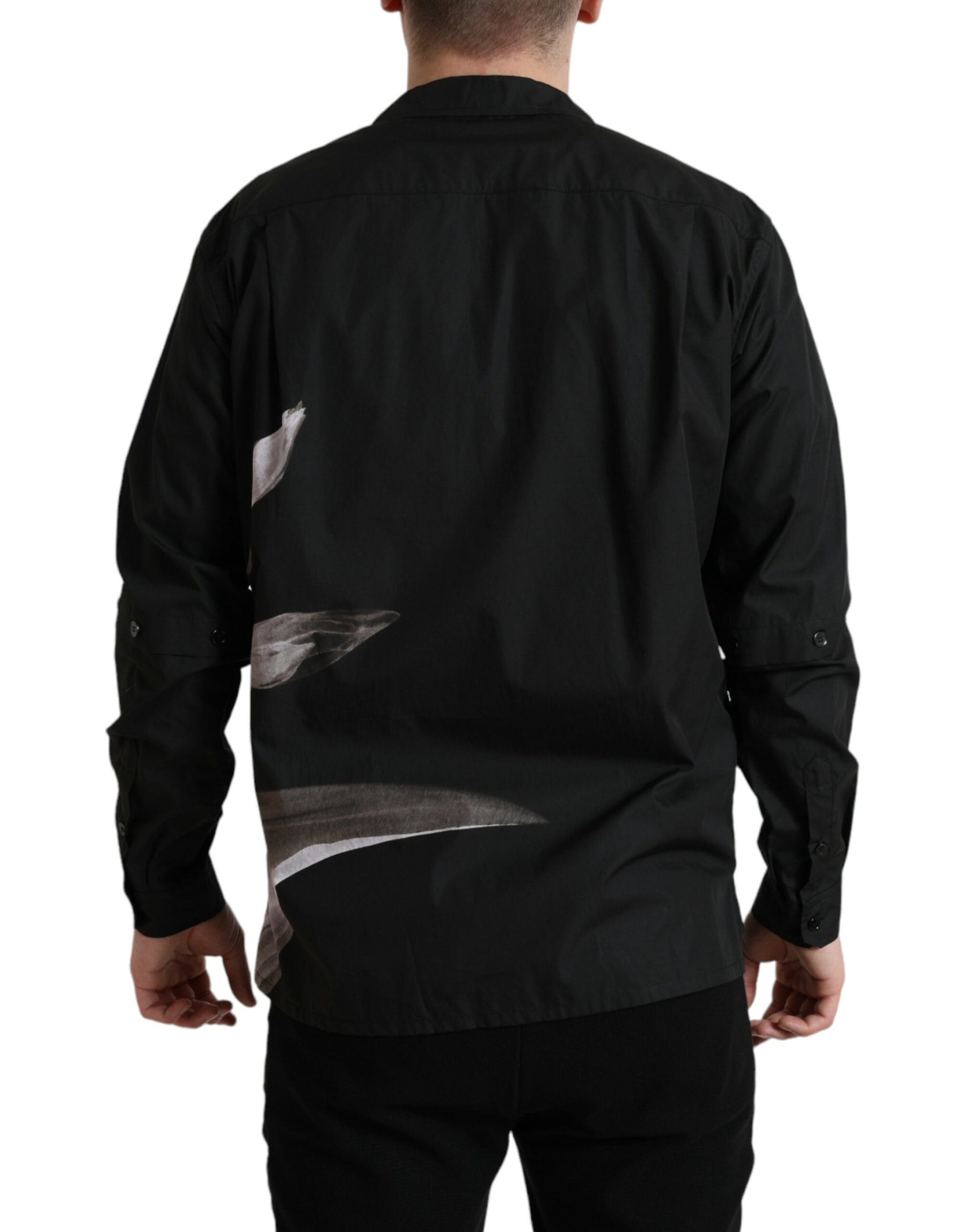 Dolce & Gabbana Black Floral Cotton Collared Long Sleeves Men Shirt | Regal Royce