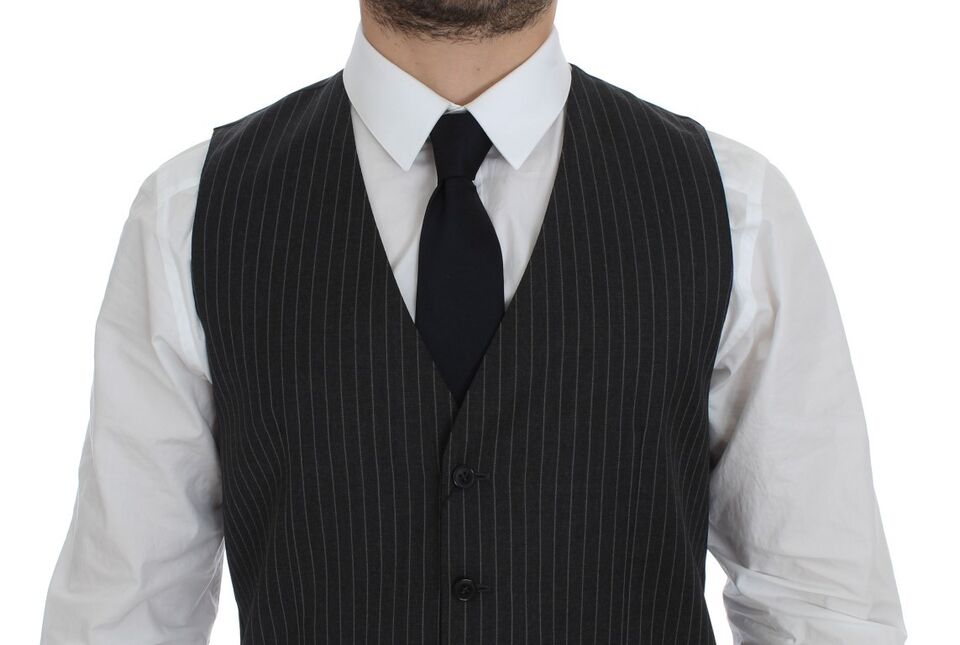 Dolce & Gabbana Gray Striped Wool Single Breasted Vest | Regal Royce
