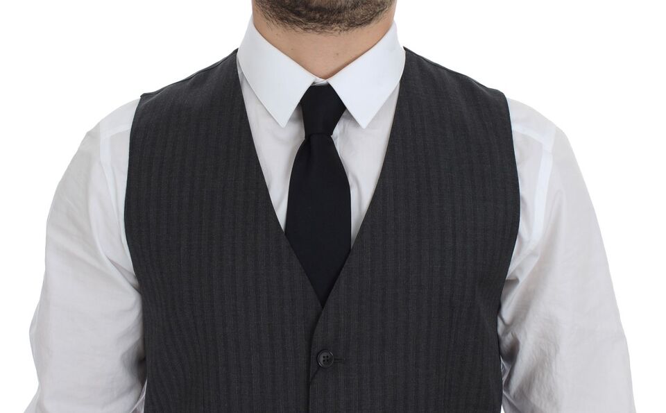 Dolce & Gabbana Black Striped Wool Single Breasted Vest | Regal Royce