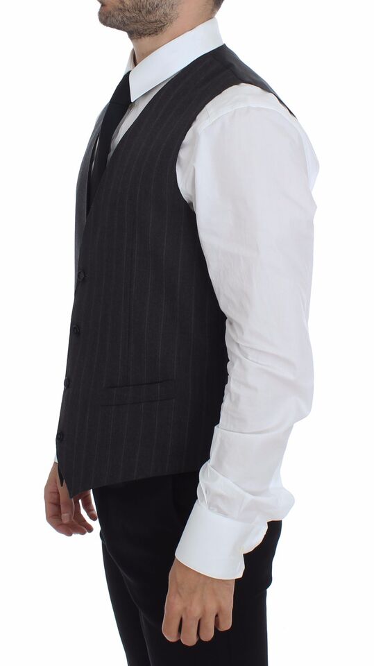 Dolce & Gabbana Gray Striped Wool Logo Vest Gilet Weste | Regal Royce