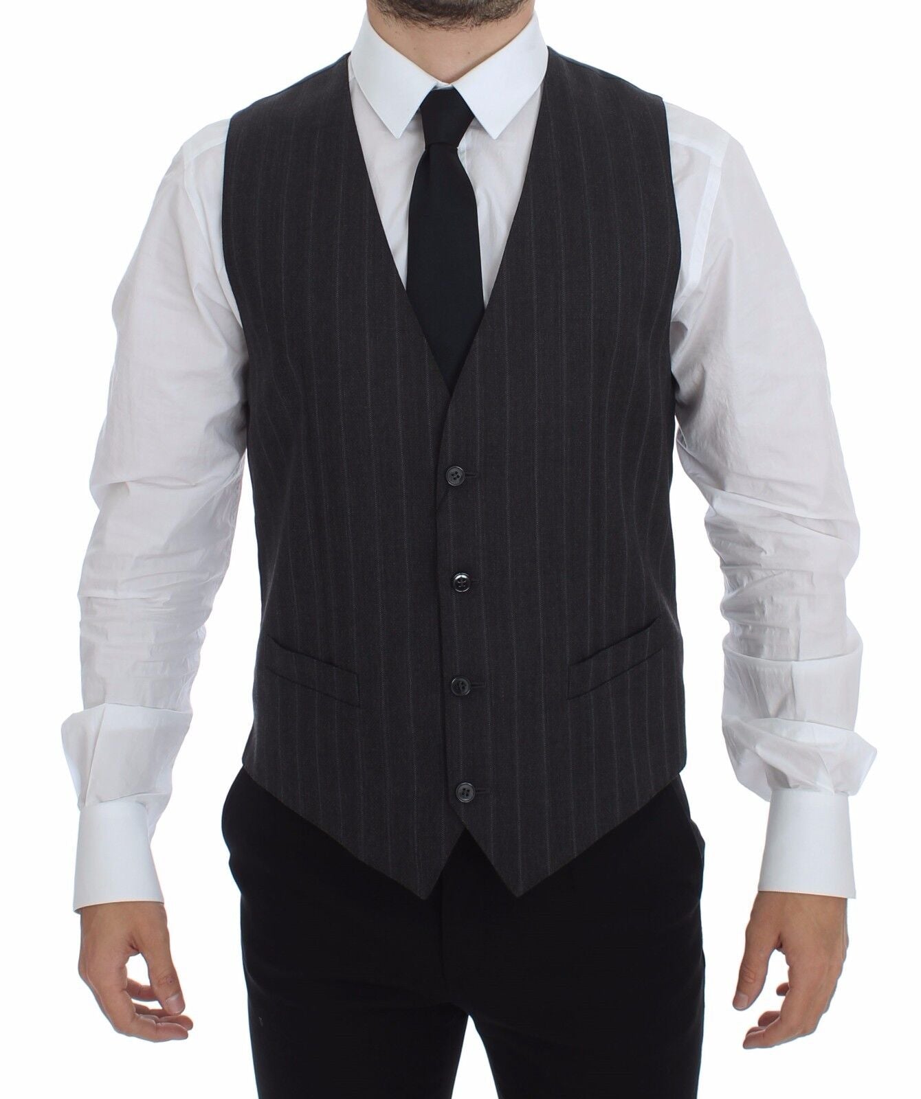 Dolce & Gabbana Gray Striped Wool Logo Vest Gilet Weste | Regal Royce