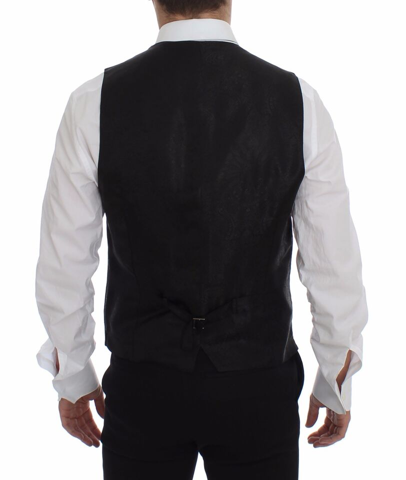 Dolce & Gabbana Black Striped Wool Logo Vest Gilet Weste | Regal Royce