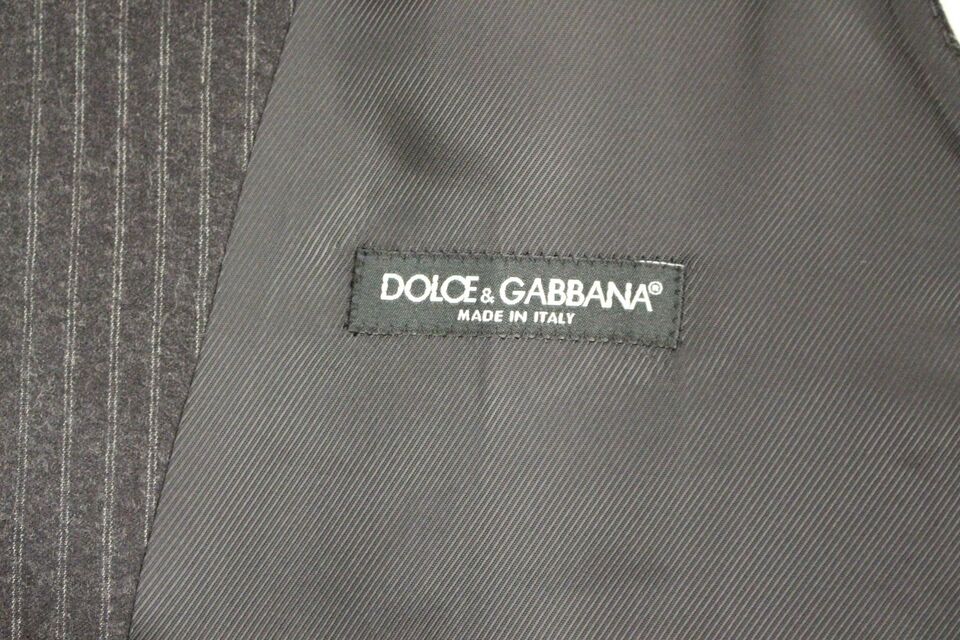 Dolce & Gabbana Gray Striped Wool Single Breasted Vest | Regal Royce