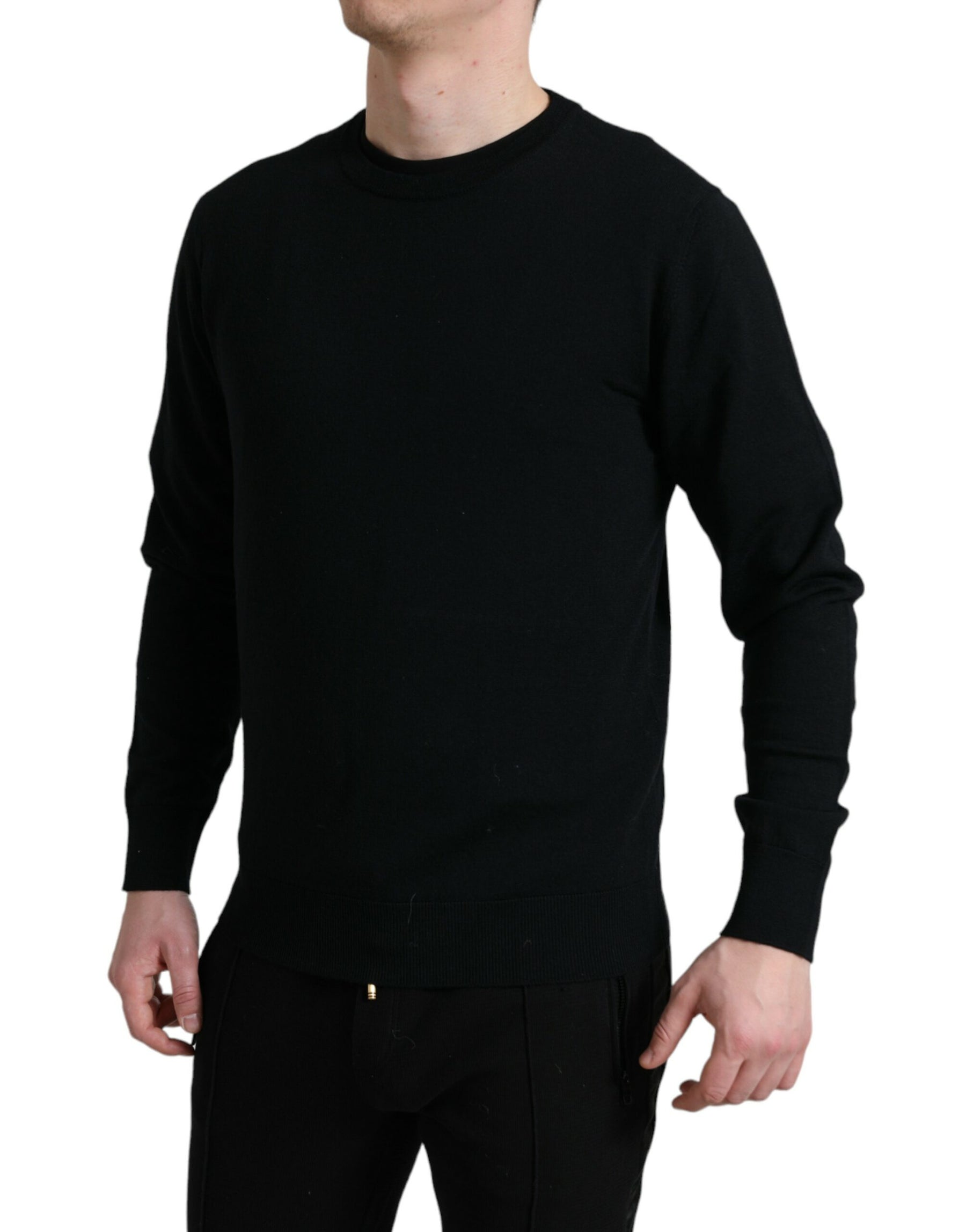 Dolce & Gabbana Black Wool Round Neck Pullover Sweater | Regal Royce