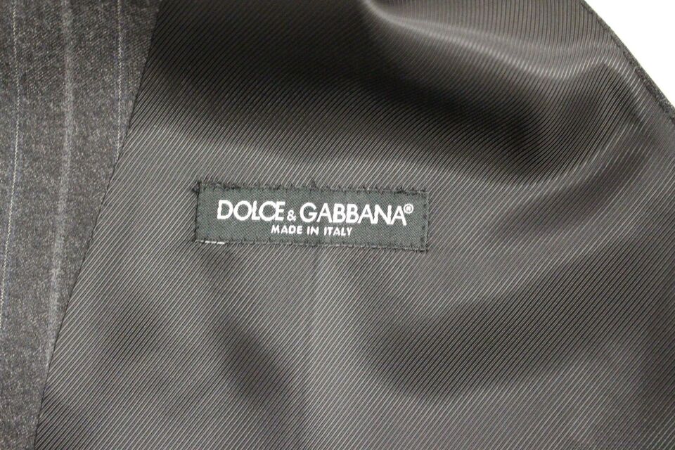Dolce & Gabbana Gray Striped Wool Logo Vest Gilet Weste | Regal Royce