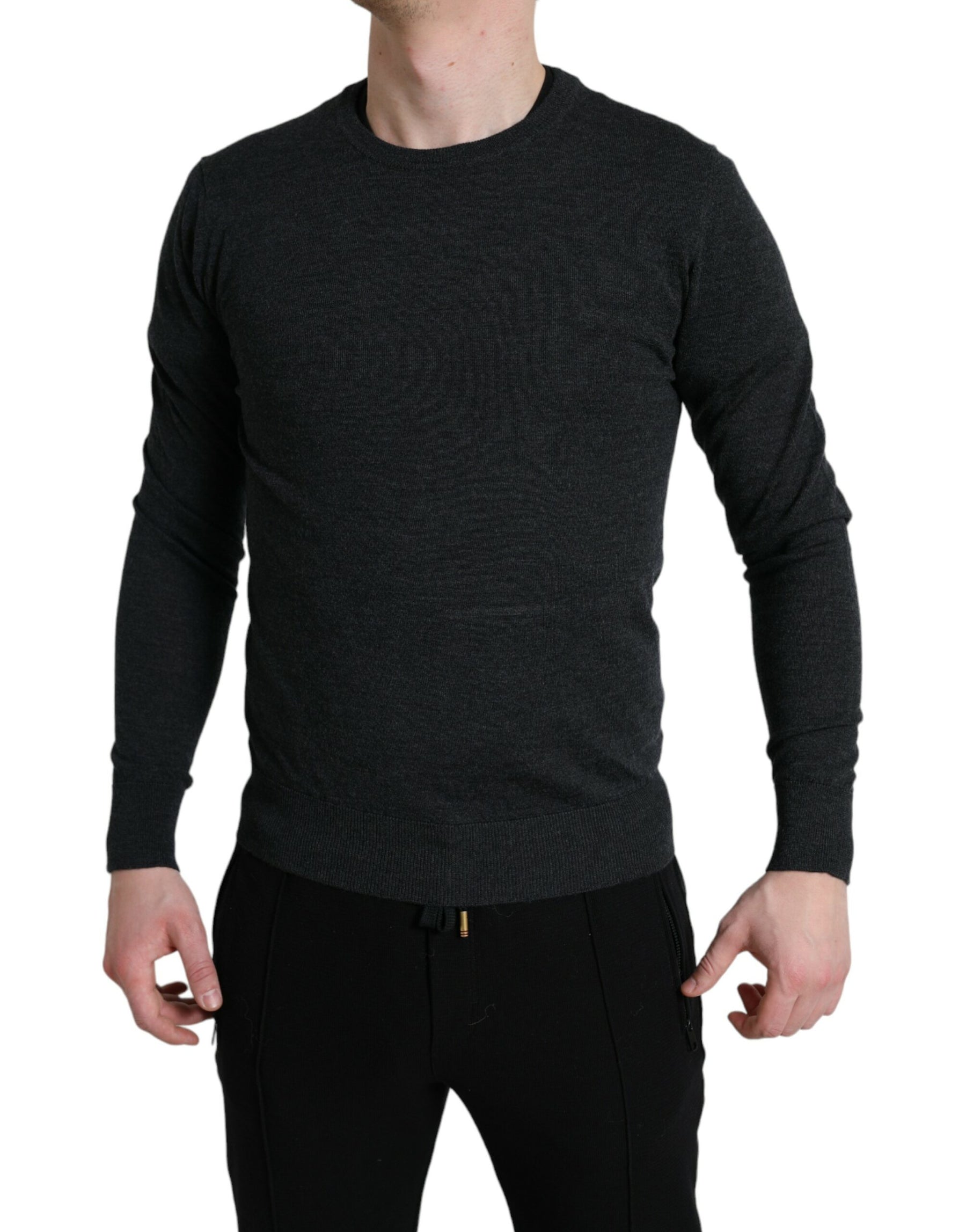 Dolce & Gabbana Gray Wool Round Neck Pullover Sweater | Regal Royce
