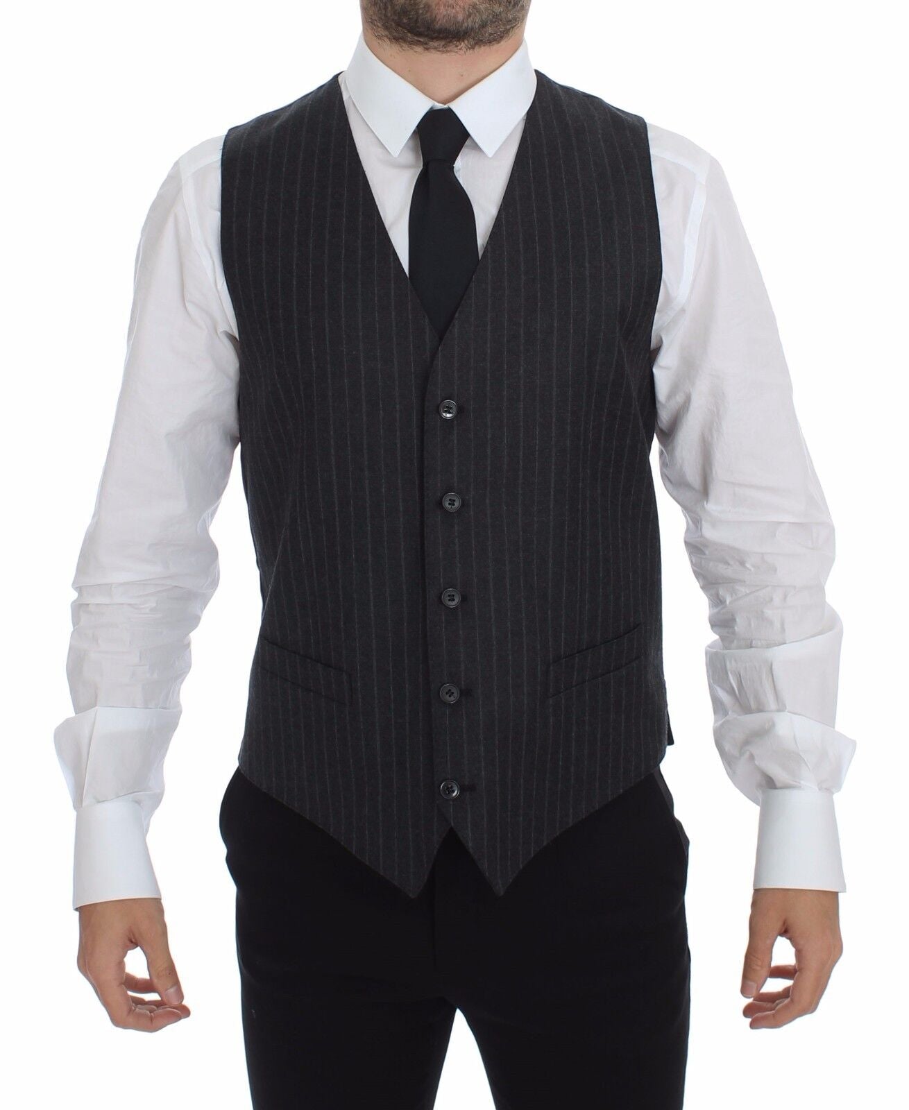 Dolce & Gabbana Gray Striped Wool Logo Vest Gilet Weste | Regal Royce