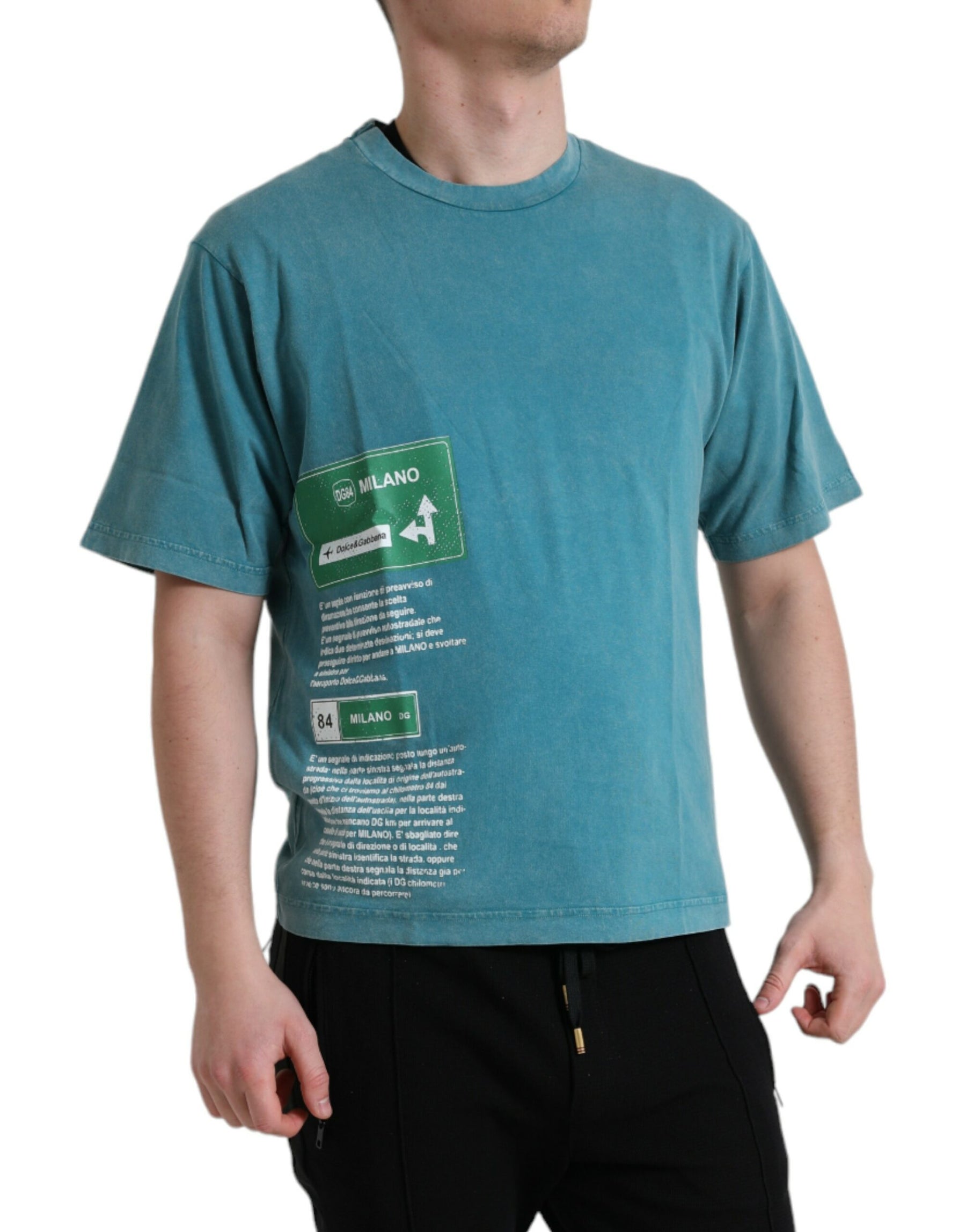 Dolce & Gabbana Blue Cotton Milano Street Round Neck T-shirt | Regal Royce