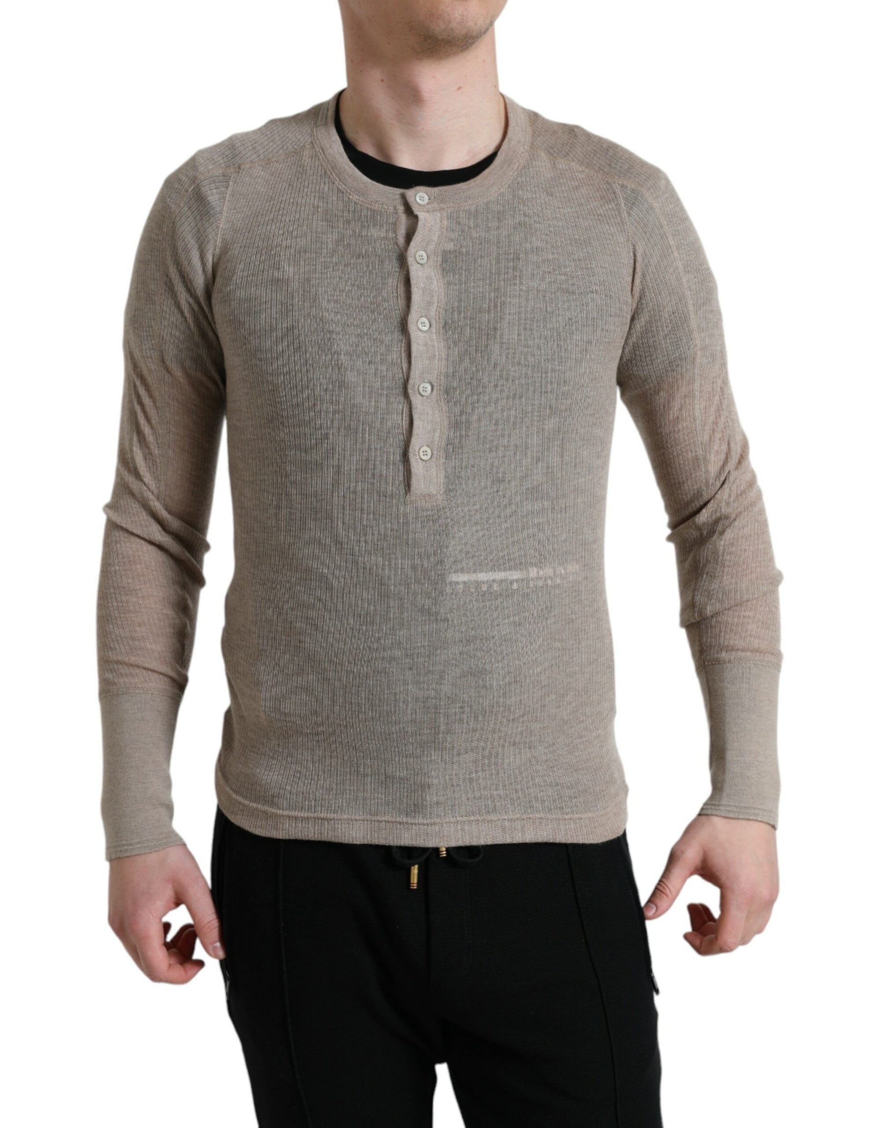 Dolce & Gabbana Henley Pullover Beige Cashmere Sweater | Regal Royce