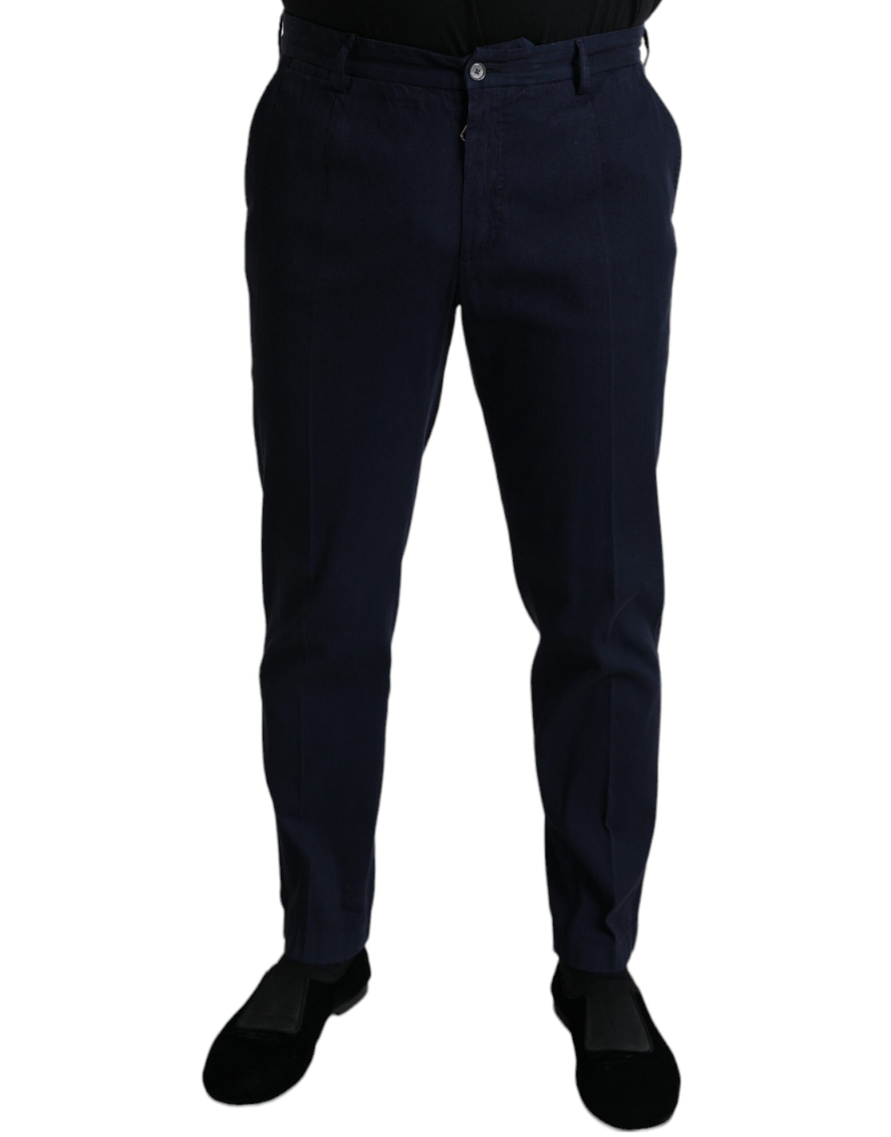 Dolce & Gabbana Dark Blue Cotton Stretch Slim Fit Dress Pants | Regal Royce